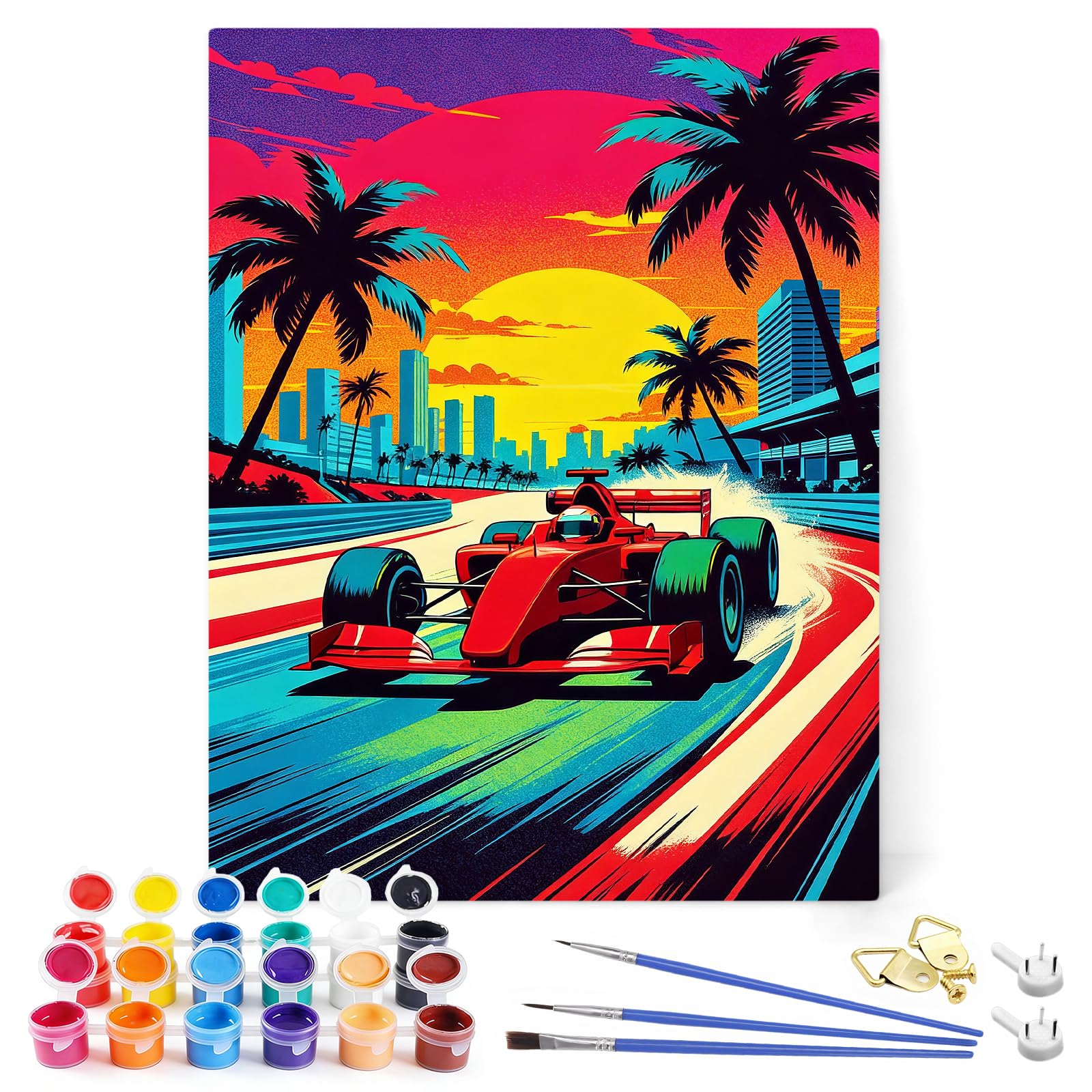Racing Car Paint by Numbers for Adults, DIY Racing Canvas Wall Art for Home Decor, Unframed Adult Painting by Numbers Kits for Gifts 12x16Inch