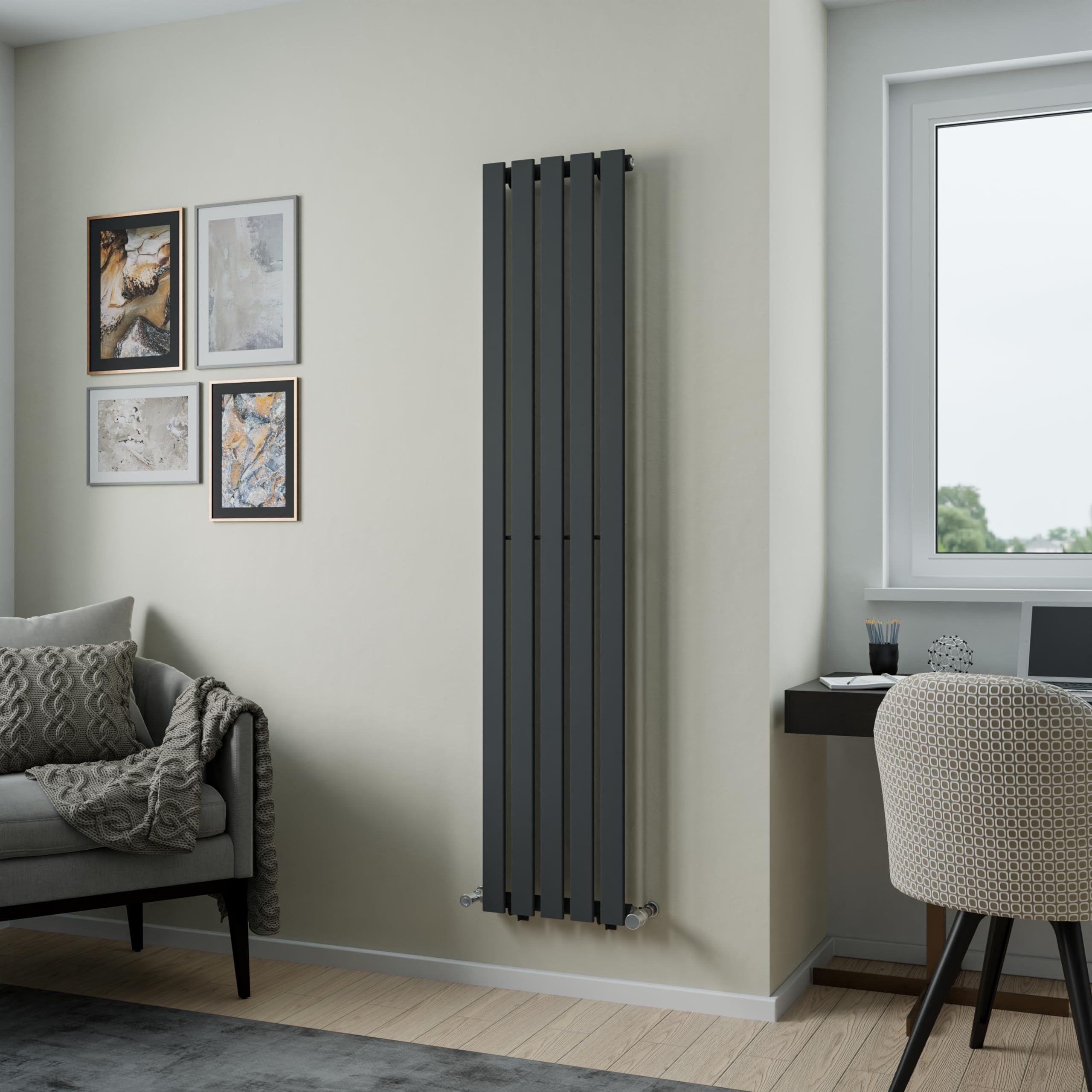 Agadon Lola Designer Panel Radiator 1800 x 372 mm Anthracite - 2471 BTU - 5 Year Guarantee