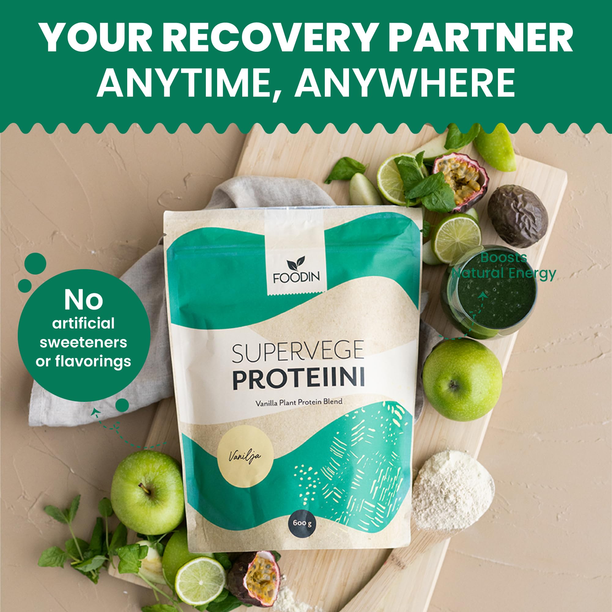 FOODIN Riso proteico in polvere 650 g, di riso germinato, senza glutine e polvere proteica vegana senza dolcificante artificiale, vaniglia