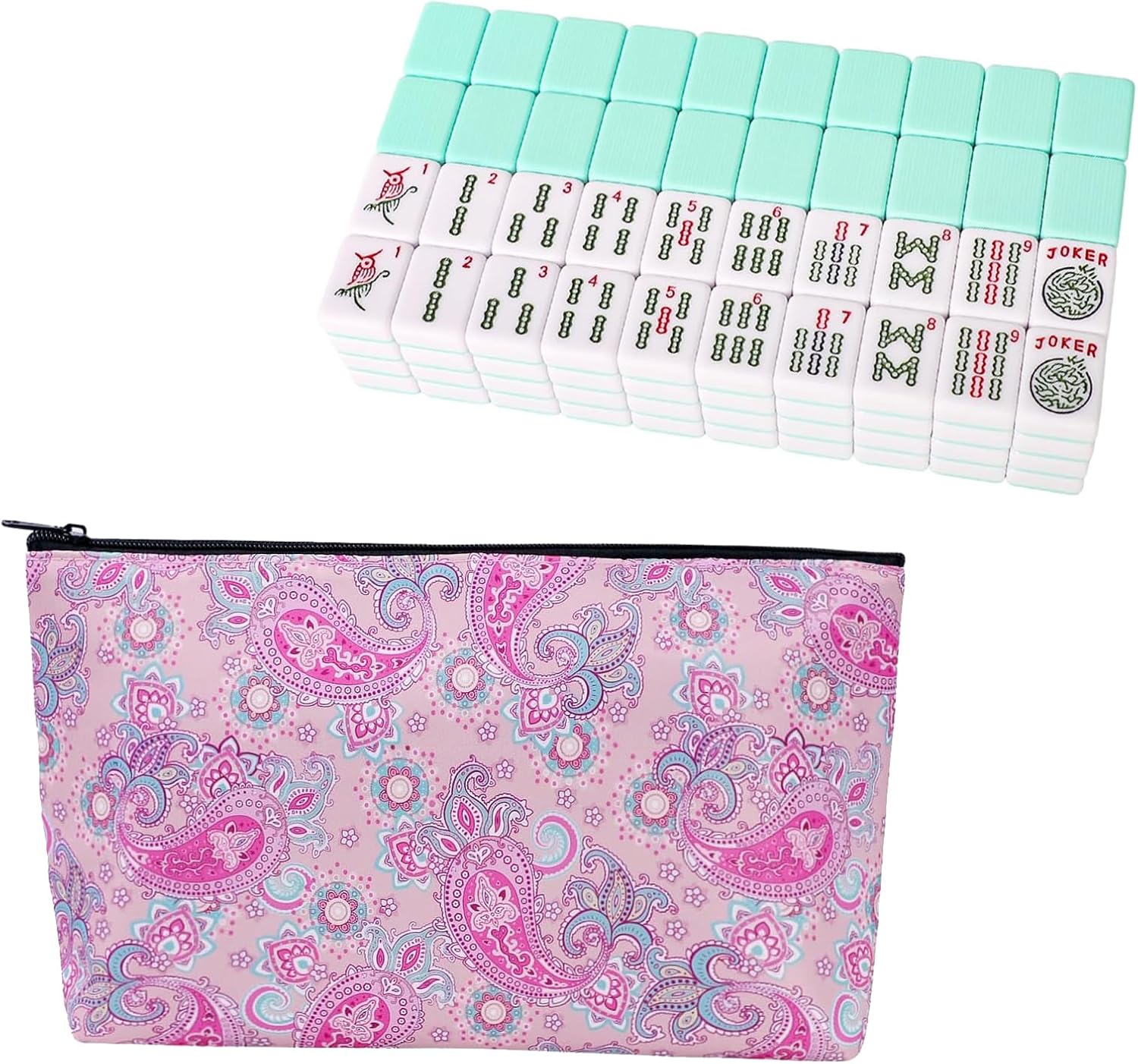 American Mahjong Set, 166 Tiles with Light Green Color (1.2", Tiles Only Set), with Empty Mahjong Bag,Thickened Printed Soft American Mahjong Tiles Bag (Case Only)