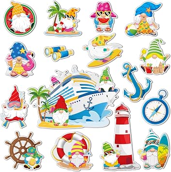 16 Pieces Summer Cruise Door Decorations Magnetic Tropical Fridge Magnets Gnomes Magnetic Decals for Hawaiian Aloha Luau Tiki Theme Party Cruise Door Car Decorations Supplies