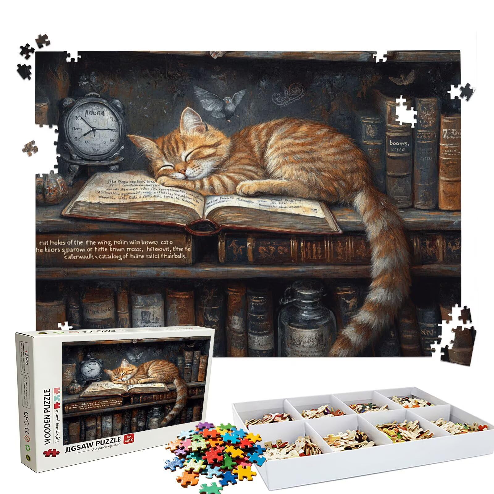 Puzzle 1500 elementów Książka dla kota - Duże drewniane puzzle - Puzzle 1500 elementów dla dorosłych - gra inteligencyjna - opakowanie pudełkowe - precyzyjne cięcie - jakość kolorowe puzzle do
