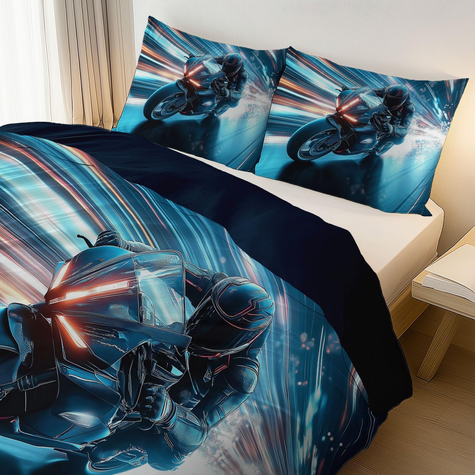 Zestaw pościeli Speed Motorcycle Technology miękki nadruk zestaw pościeli ze szczotkowanej mikrofibry poszewka na kołdrę z poszewkami na poduszki 230 x 220 cm, prezenty dla mamy, dekoracja sypialni