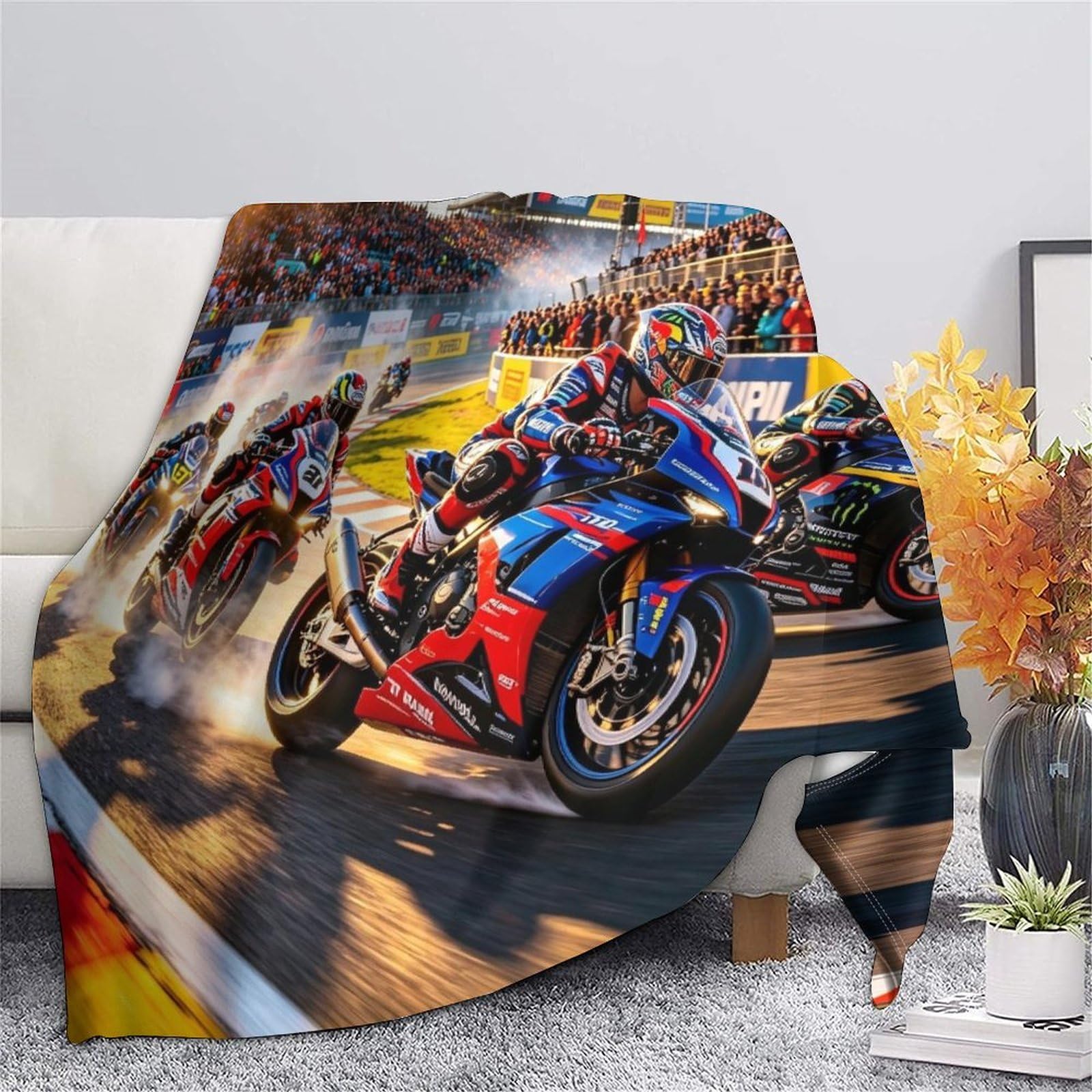 Motor Road Racing Przytulny koc na sofę, koc wełniany, 200 x 230 cm, ciepły miękki koc polarowy na sofę, kanapę, łóżko