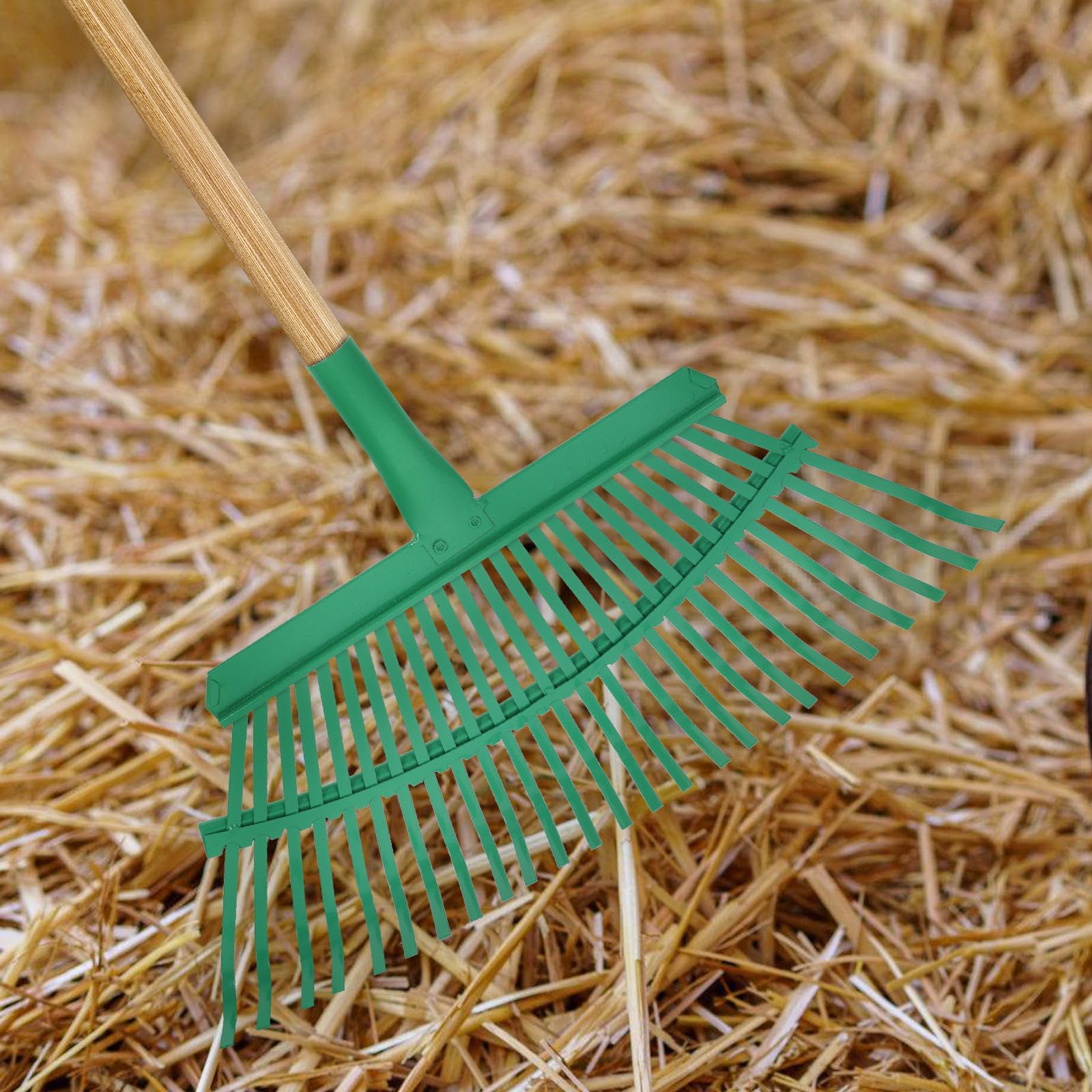 Stahl Rechenkopf Grün, Leicht und Multifunktional für Gartenarbeiten | Ersatzteil für Laubbesen, Große Blattmengen Aufnehmen, Geeignet für Rasen und Garten