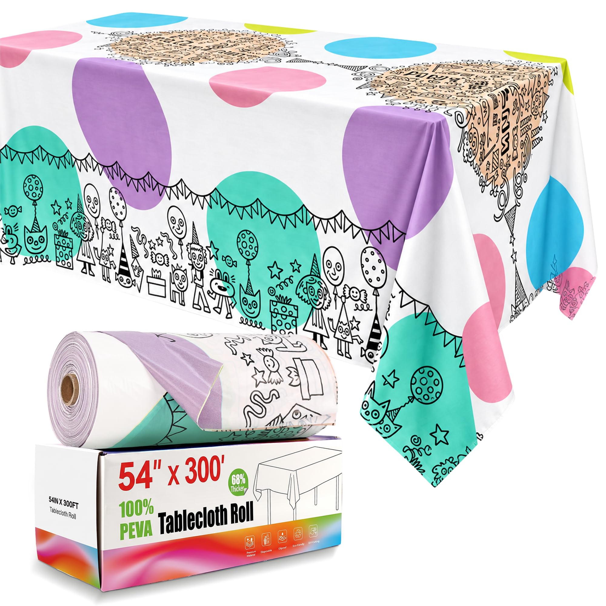 Disposable Tablecloth Roll, 54In x 300Ft Plastic Table Cloth Disposable