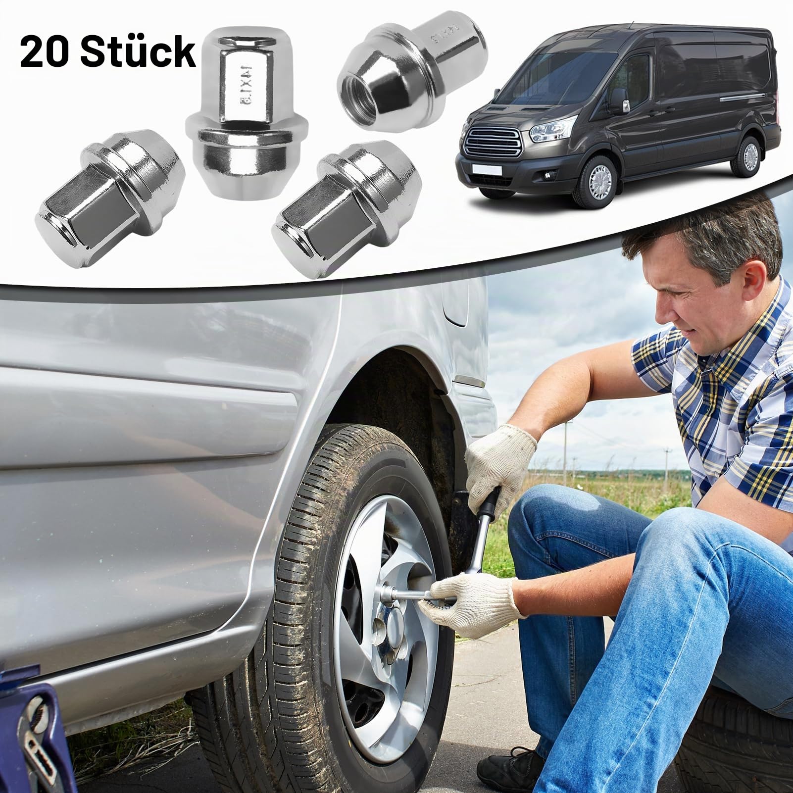 20x Radmuttern satz M14 X 1,5 Radmutter Radbefestigung für Tourneo Transit Custom V362 V363 Bus Kasten Radmuttern satz 5196786 5644266 ACPZ1012B ACPA1012KXA Radnabe Schrauben Satz Radmutterkappen