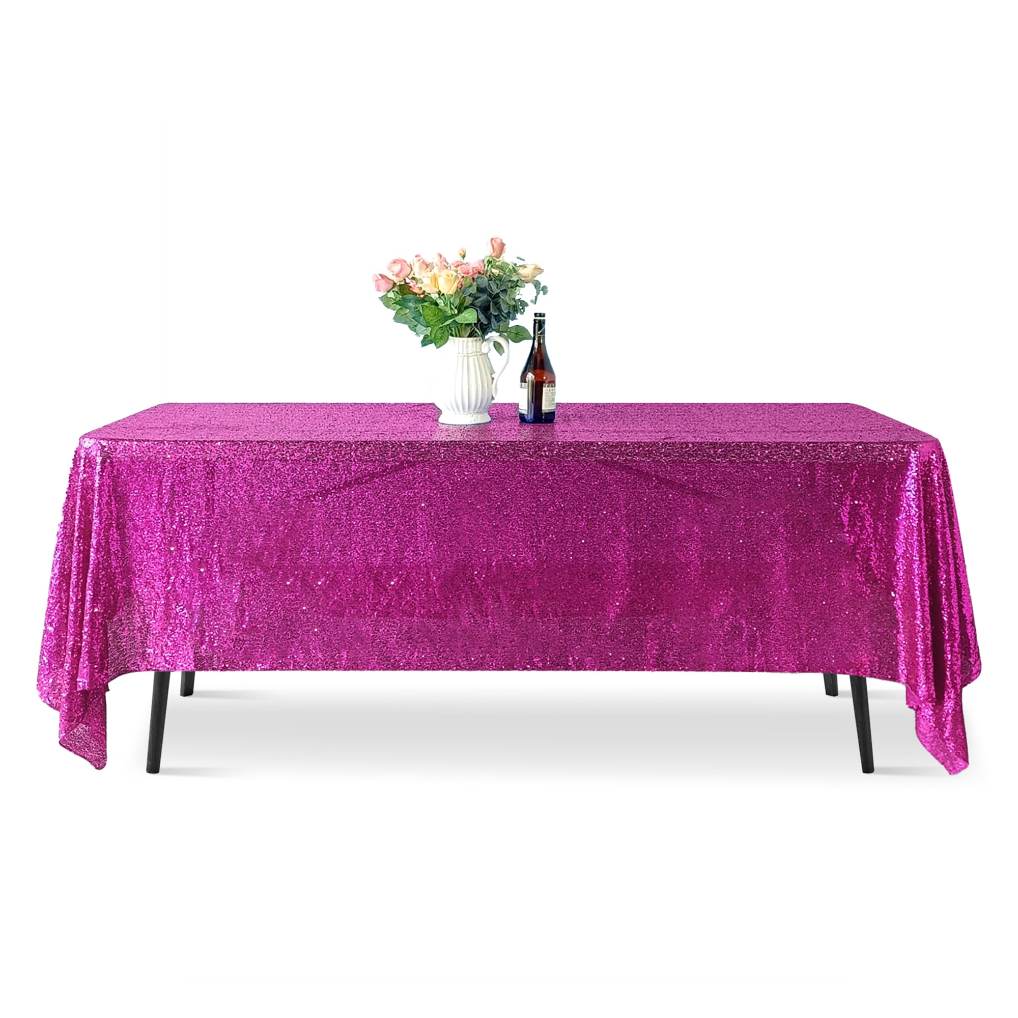 Nappe rectangulaire à paillettes fuchsia de prestige pour banquet et grand mariage chic