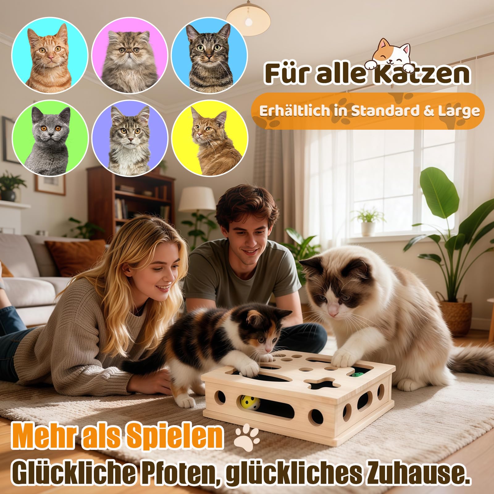2-in-1 Kratzpuzzle mit Sandpapier, Interaktive Nagelfeilen-Box zur stressfreien Krallenpflege für Wohnungskatzen, Katzenspielzeug gegen Langeweile & Kratzbrett-Ersatz (Large)
