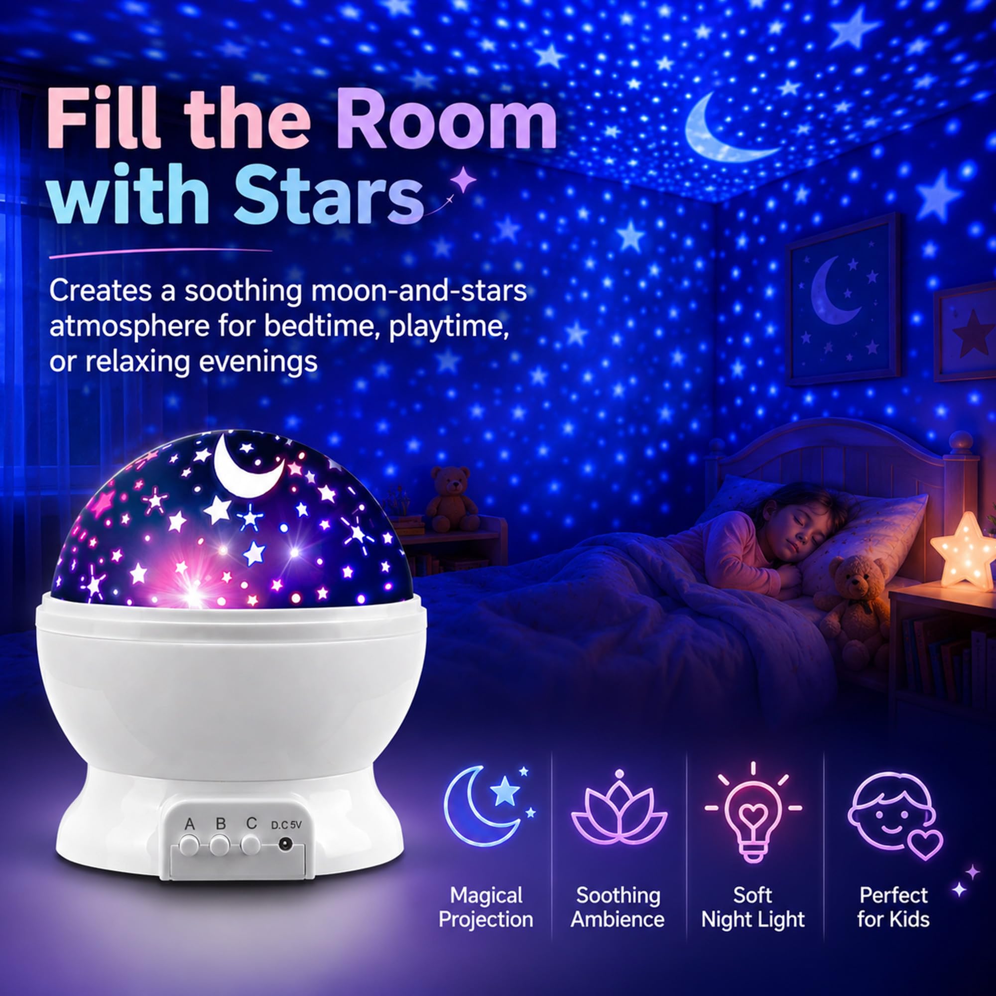 MOKOQI Proyector de luces nocturnas para niños, regalos para niños de 1 a 4 a 6 a 14 años, luces de habitación para niños, estrellas que brillan en la oscuridad y la luna pueden hacer que el niño