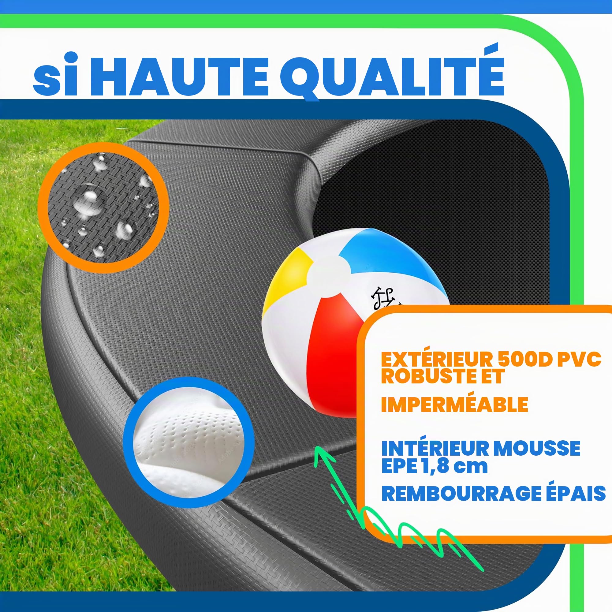 KESSER® - Couverture de Bord pour Trampoline Ø 244, 305, 366, 426 cm, Largeur 30cm 100% résistant aux UV indéchirable Couverture à Ressorts avec Ballon de Plage
