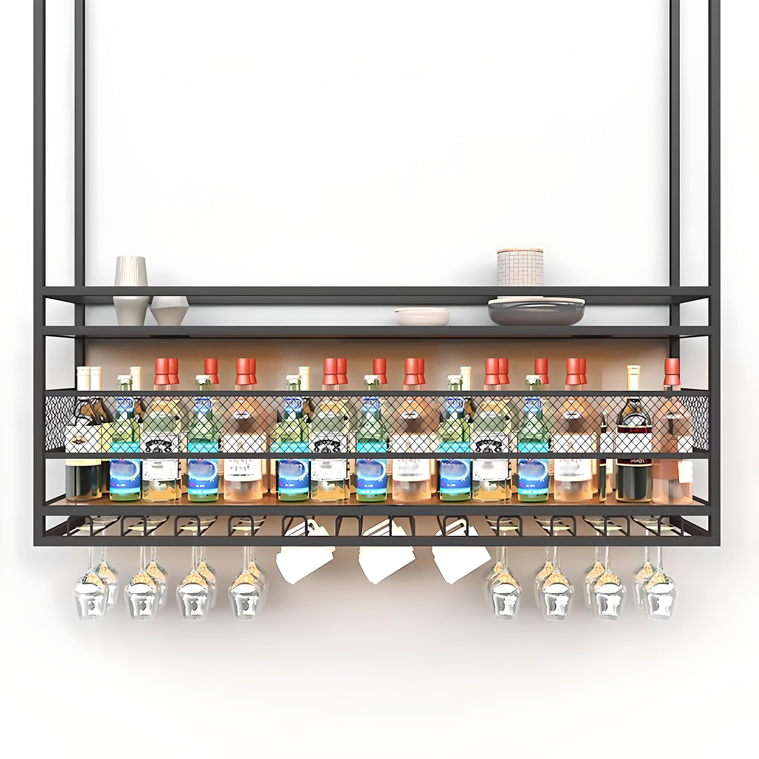 Plafond Bouteilles Suspendu,Porte-Verres à vin Suspendu en métal， Porte-Verres à vin Suspendu à 2 Niveaux, pour Bar, Restaurant, café et Cuisine (Or, 100cm) | Comprend un support pour verres, pour la cuisine et les bars, affichage et rangement