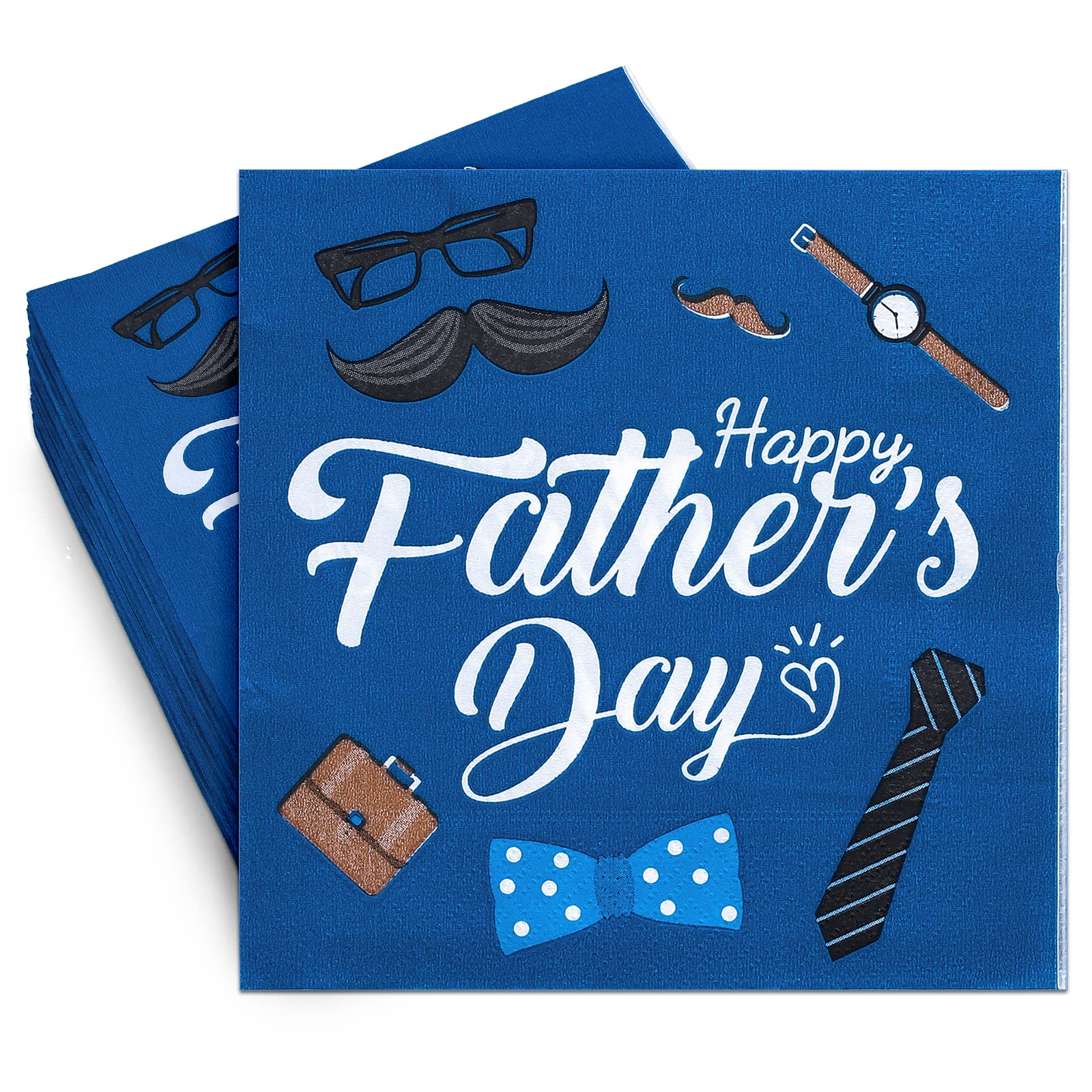 Whaline Father's Day Paper Napkins 6.5 x 6.5 Inch Happy Father's Day Disposable Luncheon Napkin Blue Lunch Napkin for Father's Day Grandfather