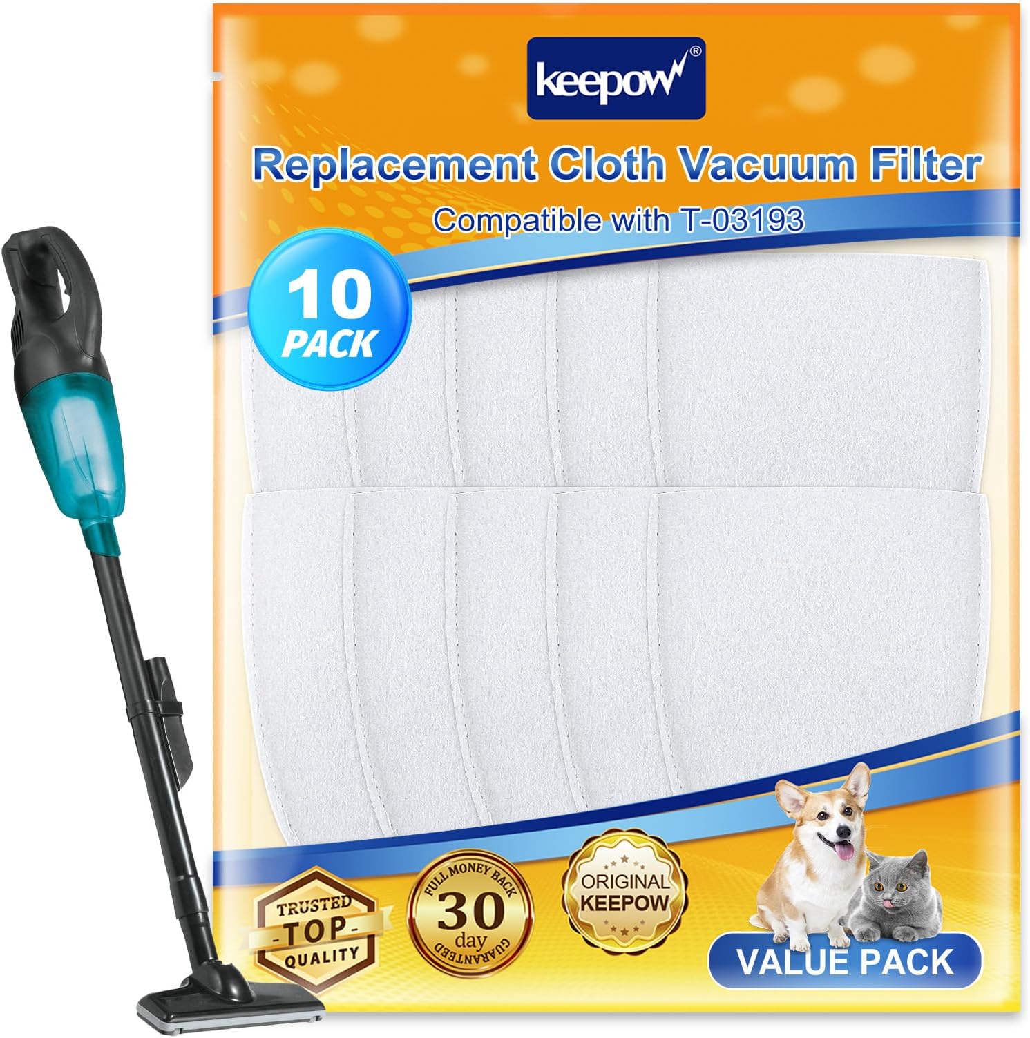 KEEPOW Vacuum Filters Compatible with Makita T-03193 Replacement Vacuum Filter Cloth Compatible with Makita XLC02 LC01 BCL180 443060-3 Vacuums, 10 Pack