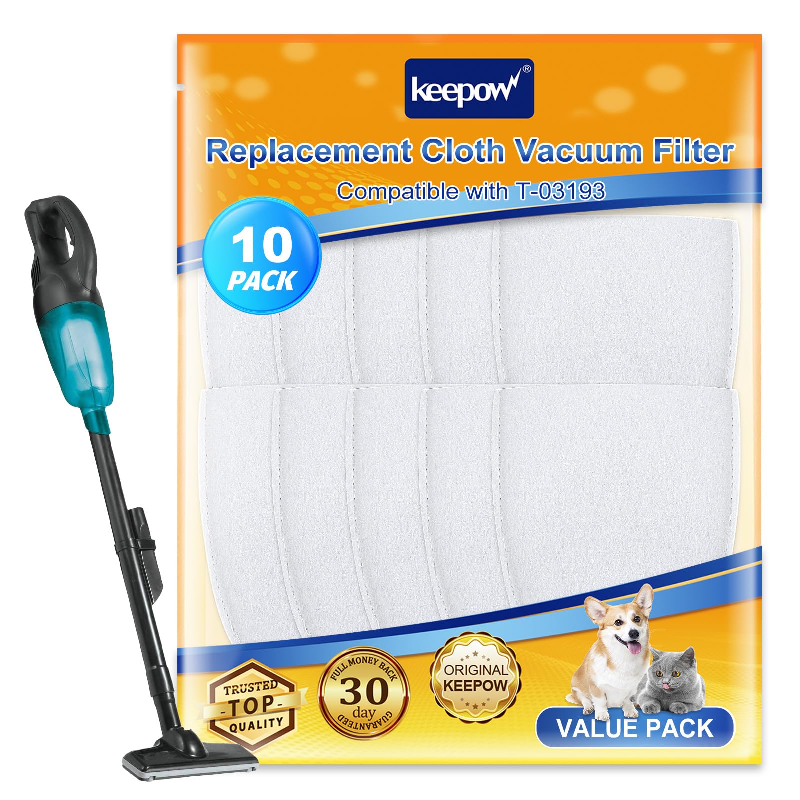 KEEPOW Vacuum Filters Compatible with T-03193 Replacement Vacuum Filter Cloth for XLC02 LC01 BCL180 443060-3 Vacuums, 10 Pack