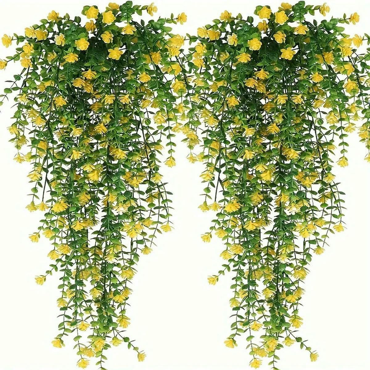 Ayhtud Yellow 3Pcs, Artificial Hanging Plants Fake Hanging Plant Faux Eucalyptus Leaf Greenery Vine Outdoor Resistant Plants-3Pcs