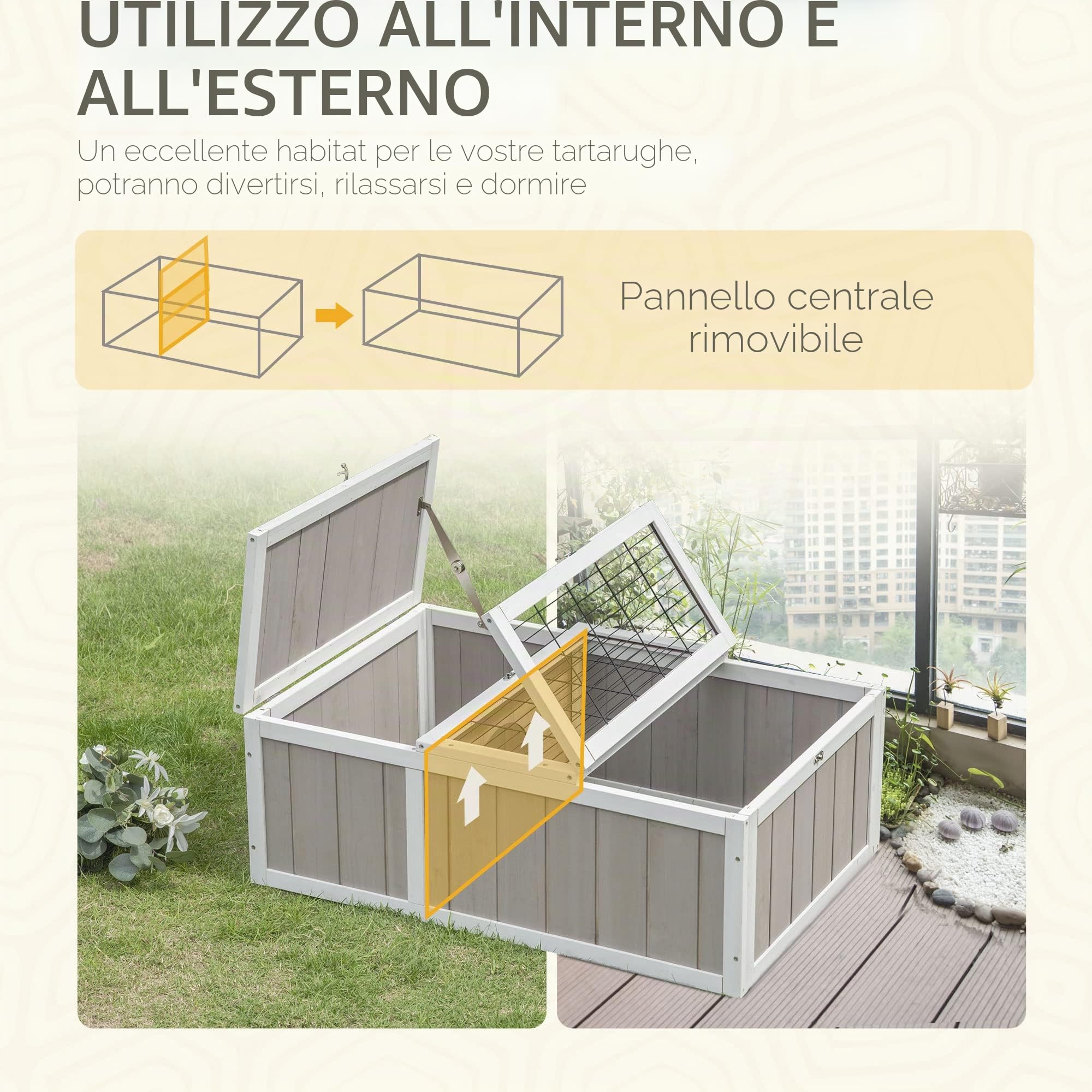 PawHut Casa recinto gabbia per piccolo animale tartaruga con 2 spazi dim. 91,5 x 61 x 33 H cm, legno di abete
