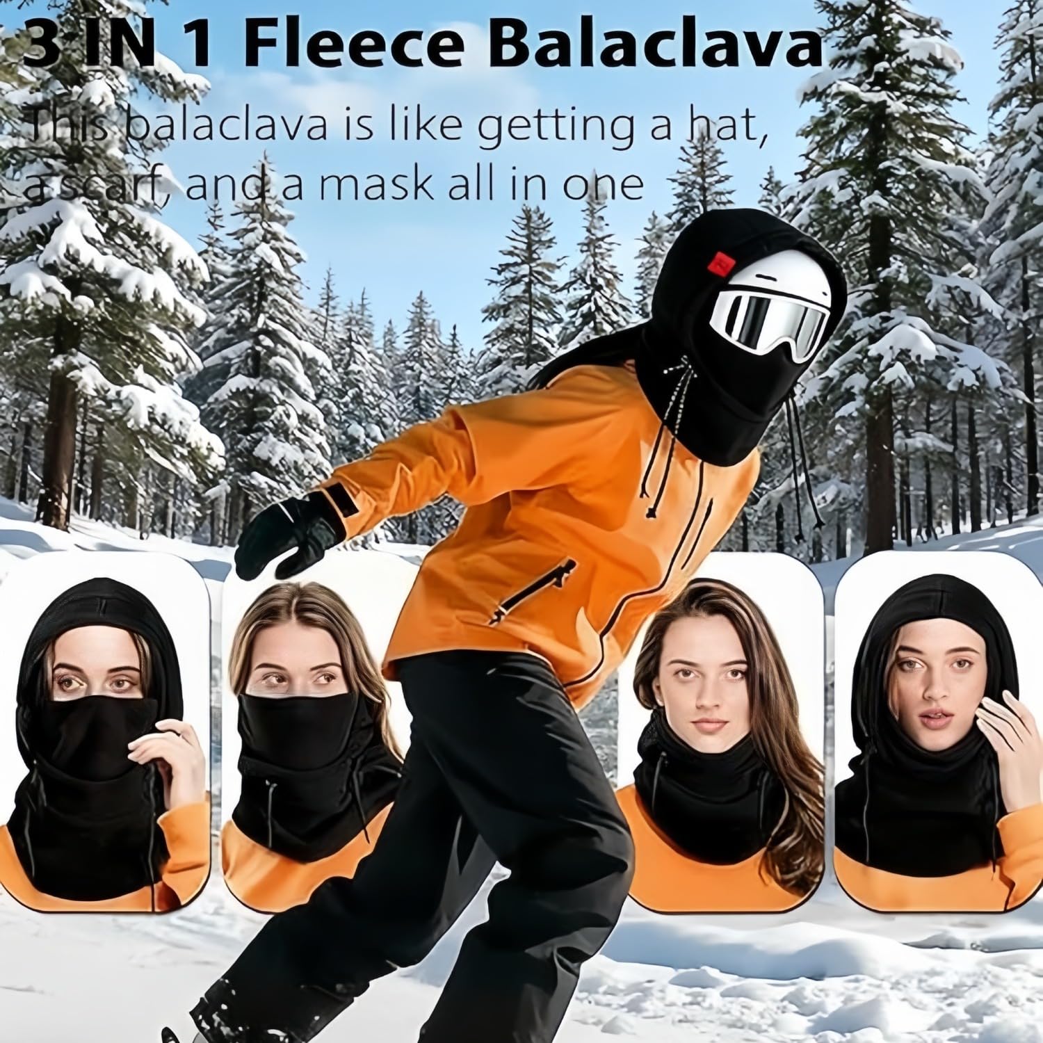 Generisch Waterproof Fleece-Lined Hood, Warm Ski Helmet Cover, Winter Windproof Balaclava Ski Face Mask, Keep Head, Neck Warm