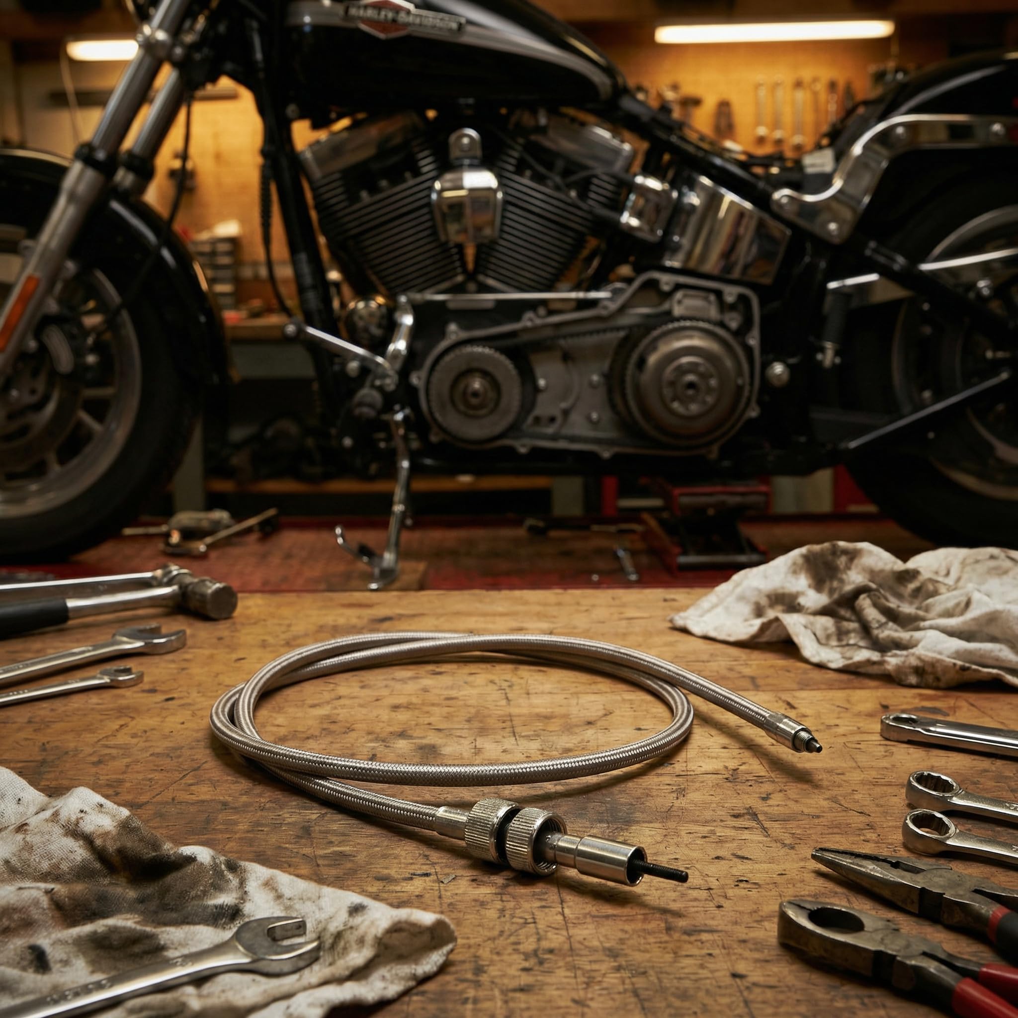 Tachowelle 100cm 16mm Edelstahl - Für Harley Vorderrad Tacho-Anschluss