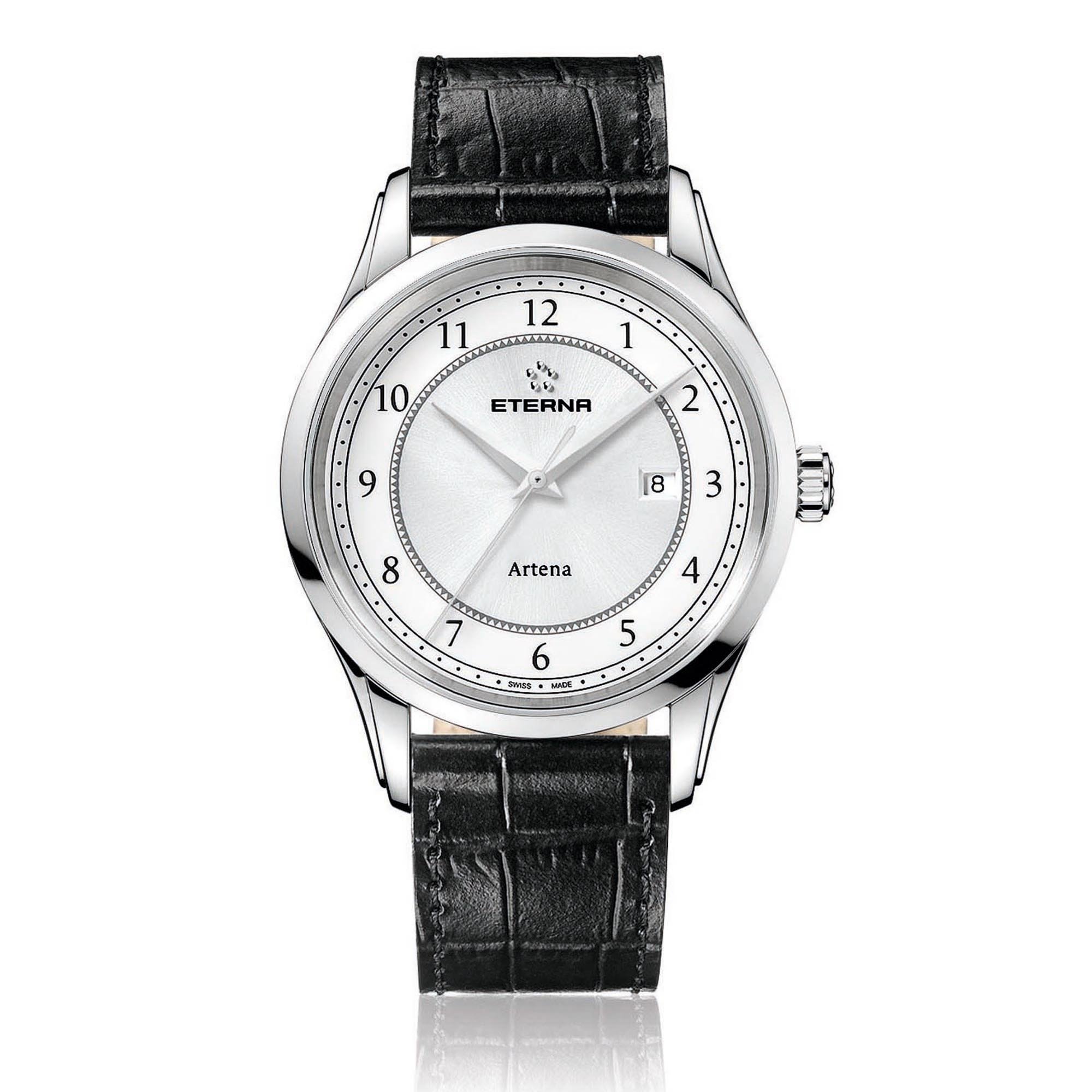 ETERNAArtena Swiss Made Watch Black Genuine Leather White Dial