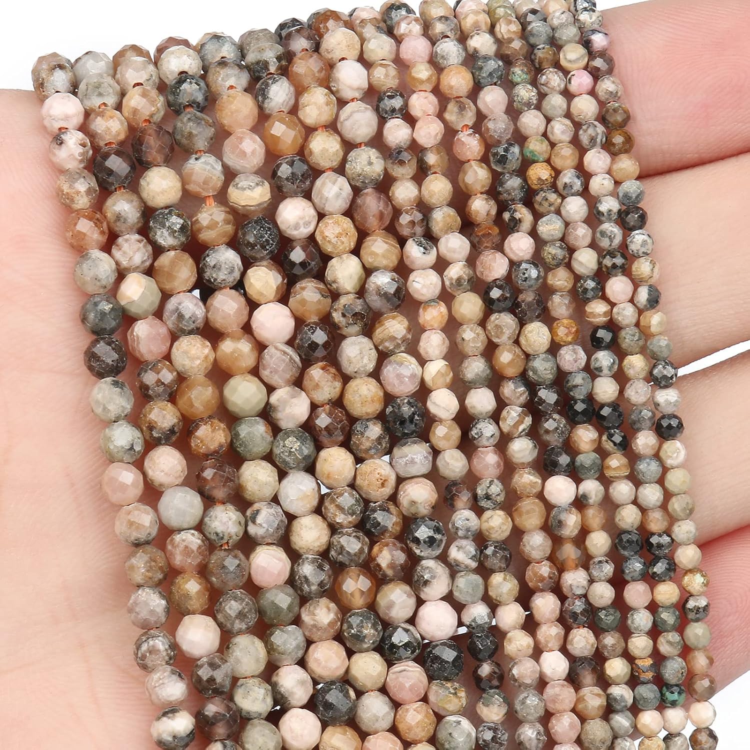 Song Xi 120pcs 3mm Natural Black Stripe Rhodochrosite Gemstone Beads Faceted Round Loose Stone Beads for Jewelry Making Black Stripe Rhodochrosite 3mm