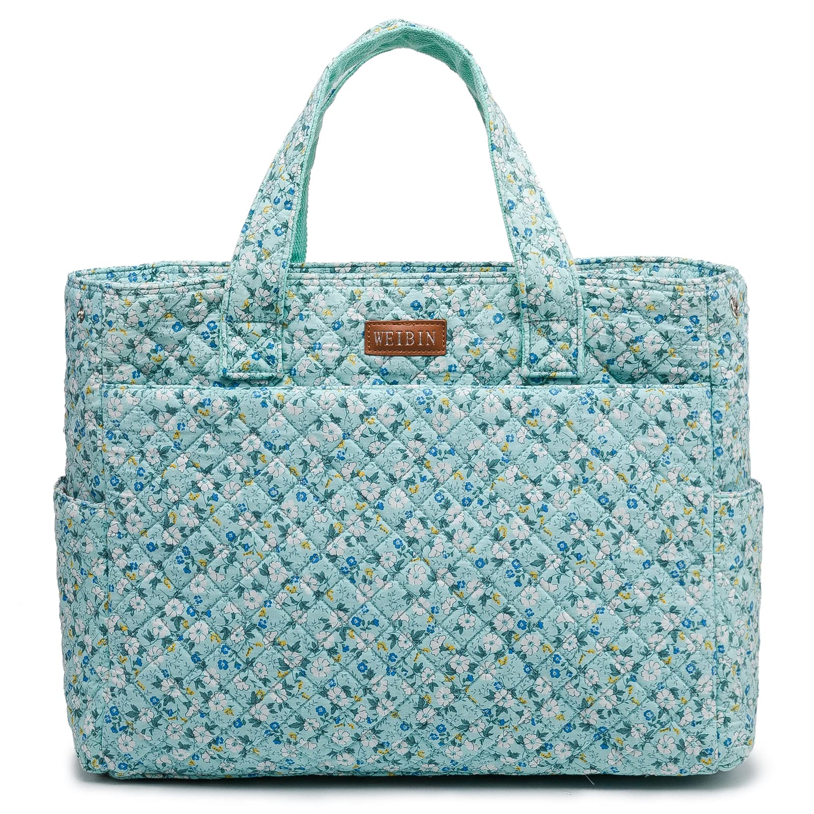 WEIBIN Tote Bag for Women,Large Zipper Multi Pockets Shoulder Handbag,Lady Crossbody Purse,Quilted Cotton Top Handle Satchel