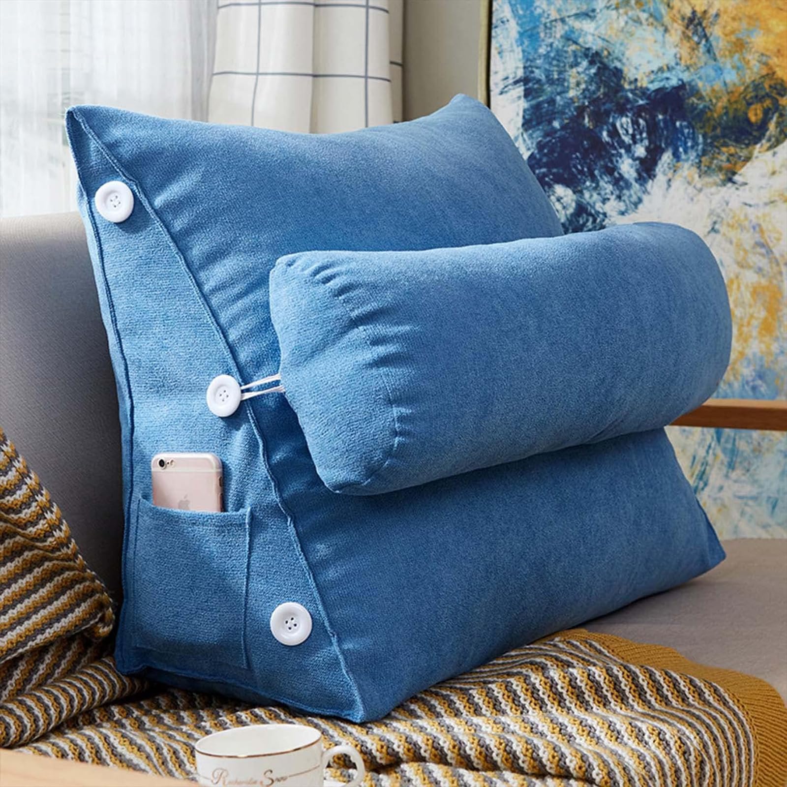 Adjustable Neck Wedge Pillow for Reading, Gaming, and TV Watching - Headboard Backrest Cushion for Lumbar Support - Triangular Sofa Bed Pillow for Books