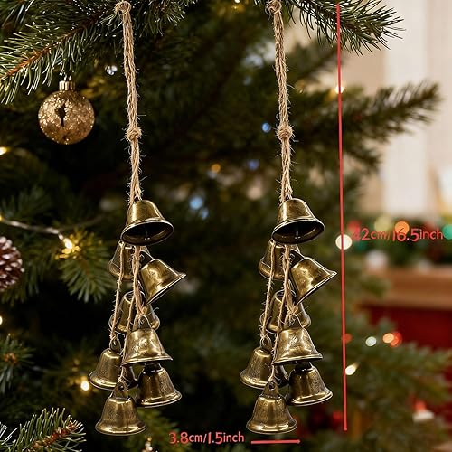 Miniatura 2 de 2 campanas de bruja de bronce de 16.5 pulgadas para manija de puerta, cinturón protector, 8 campanas de cuerda de cáñamo, campanas de Navidad hechas
