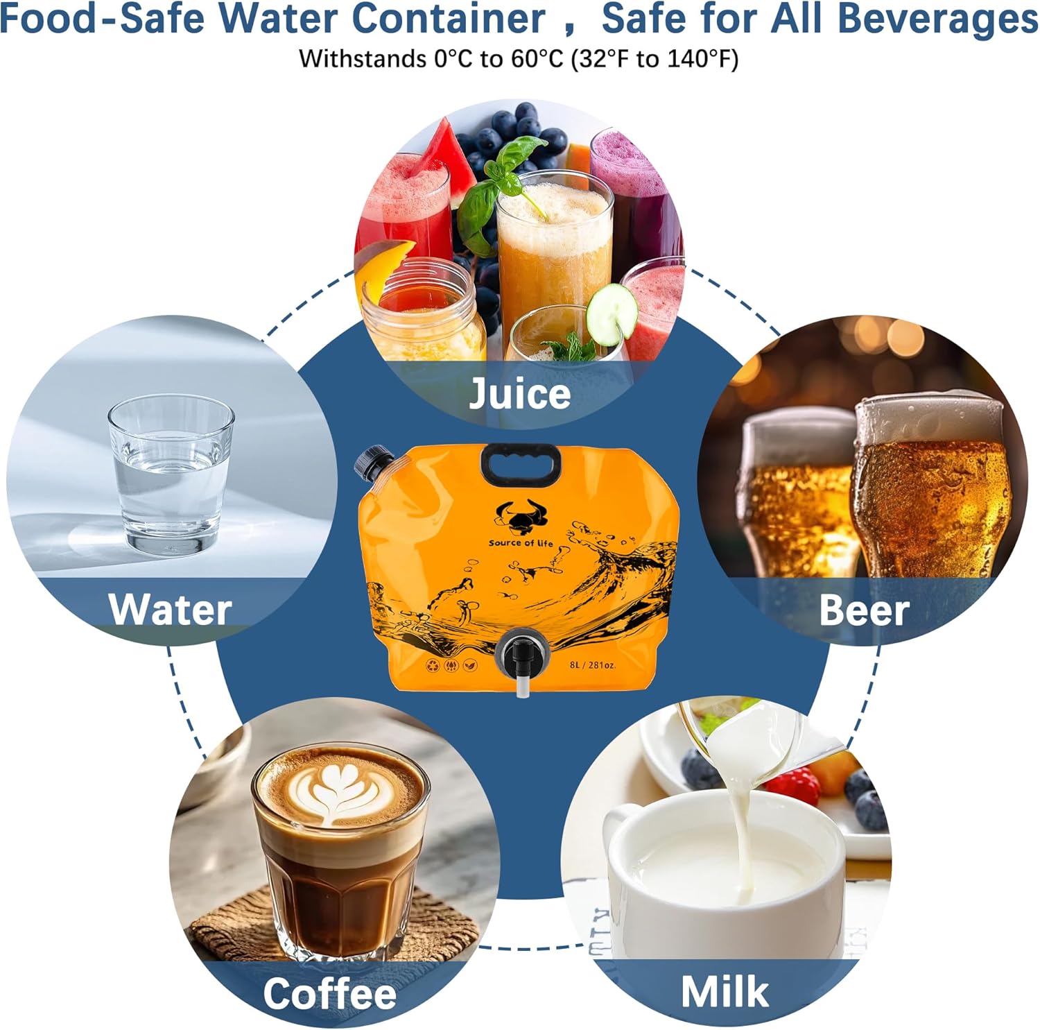 Water Jug Camping 2.1 Gallon Collapsible with Spigot, BPA Free Portable Water Pouch Foldable Water Bags for Outdoor Hiking, Travel and Emergency & Water Storage Containers (Orange-1Pcs) - Image 4