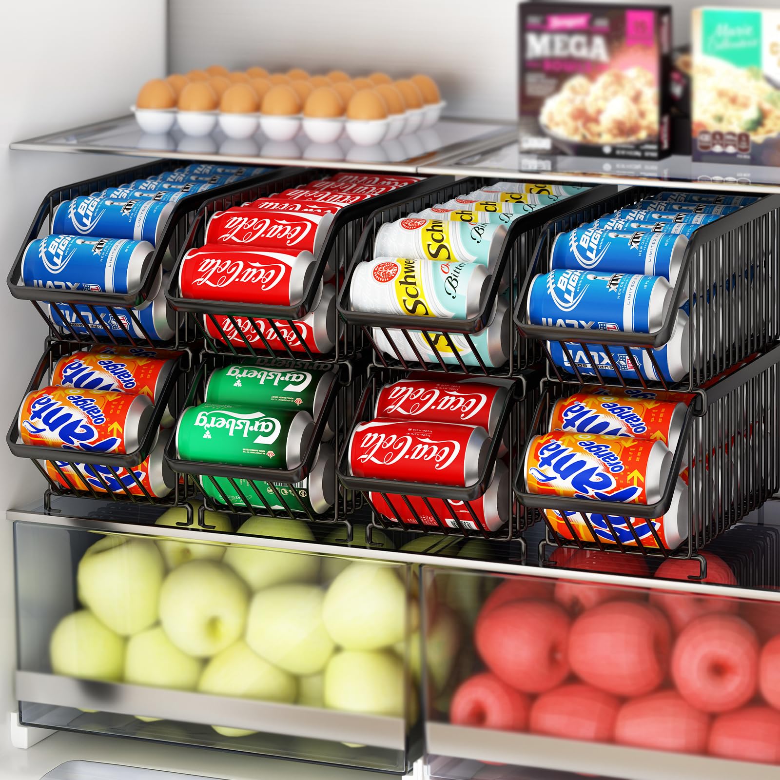 GILLAS Paquete de 8 organizadores apilables de latas de refresco para refrigerador, dispensador de latas, estante de almacenamiento de alimentos enlatados para nevera, cocina, encimeras, armarios,