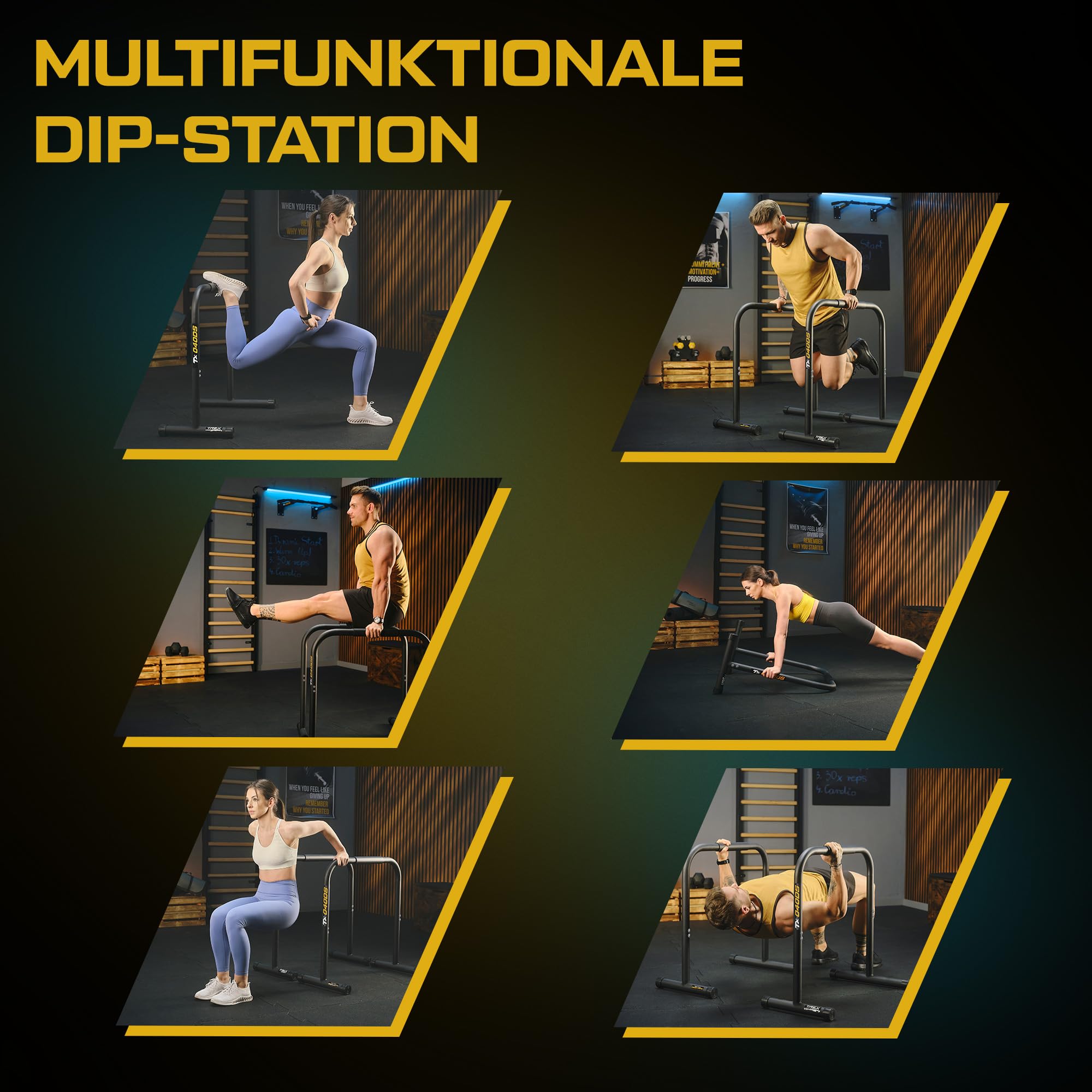 TREX SPORT Dip Barren bis 200 kg höhenverstellbar 80-90 cm TX-040DS | Dip Station 2er Set Parallettes Calisthenics Equipment bis 200 kg, Rutschfeste Füße