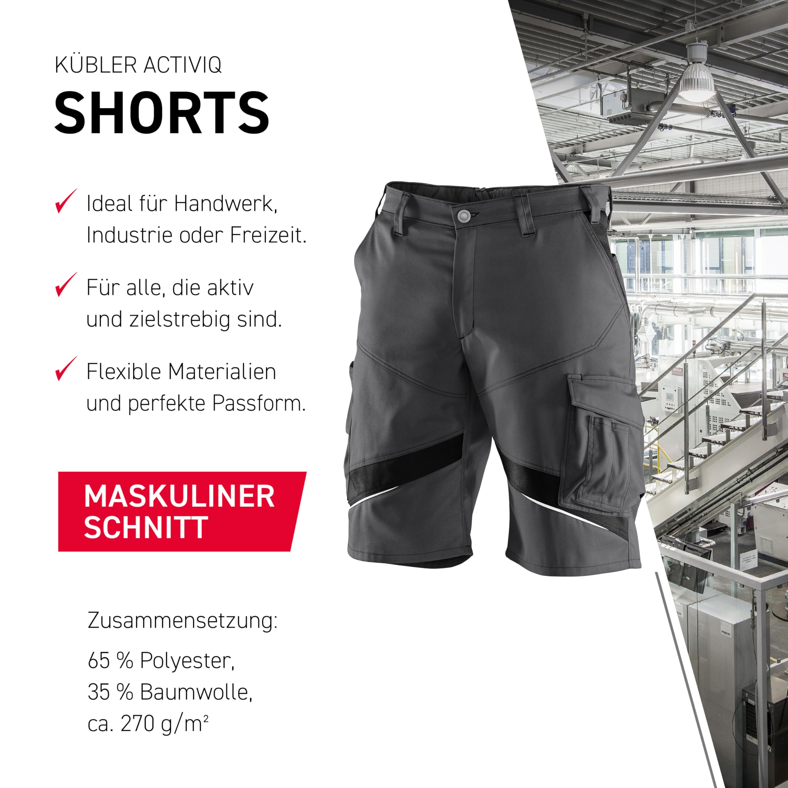 KÜBLER ICONIQ Shorts – Arbeitsshorts mit ergonomischer Linienführung, Multifunktionstaschen, Reflex-Elementen