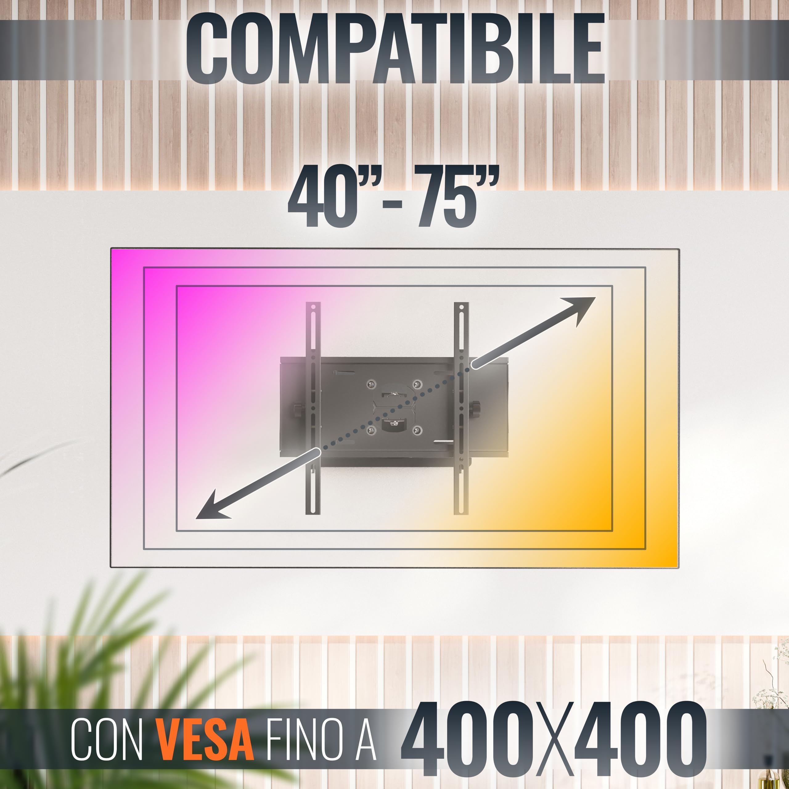 RICOO Supporto TV parete R23-S 40”-75" pollici 79-165 cm Staffa televisore Girevole Inclinabile Porta televisione universale VESA 200 x 200-400 x 400 Nero