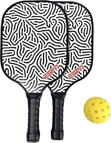 ESPN Juego de pickleball (2 paletas de núcleo, 1 bola) para pickleball en interiores y exteriores, equipo de pickleball