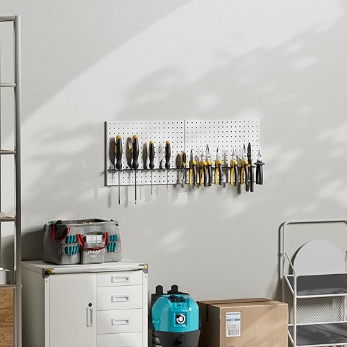 Miniatura 8 de G.CORE Organizador de tablero de clavijas de metal resistente, juego de paneles de tablero de clavijas de acero para almacenamiento de pared,