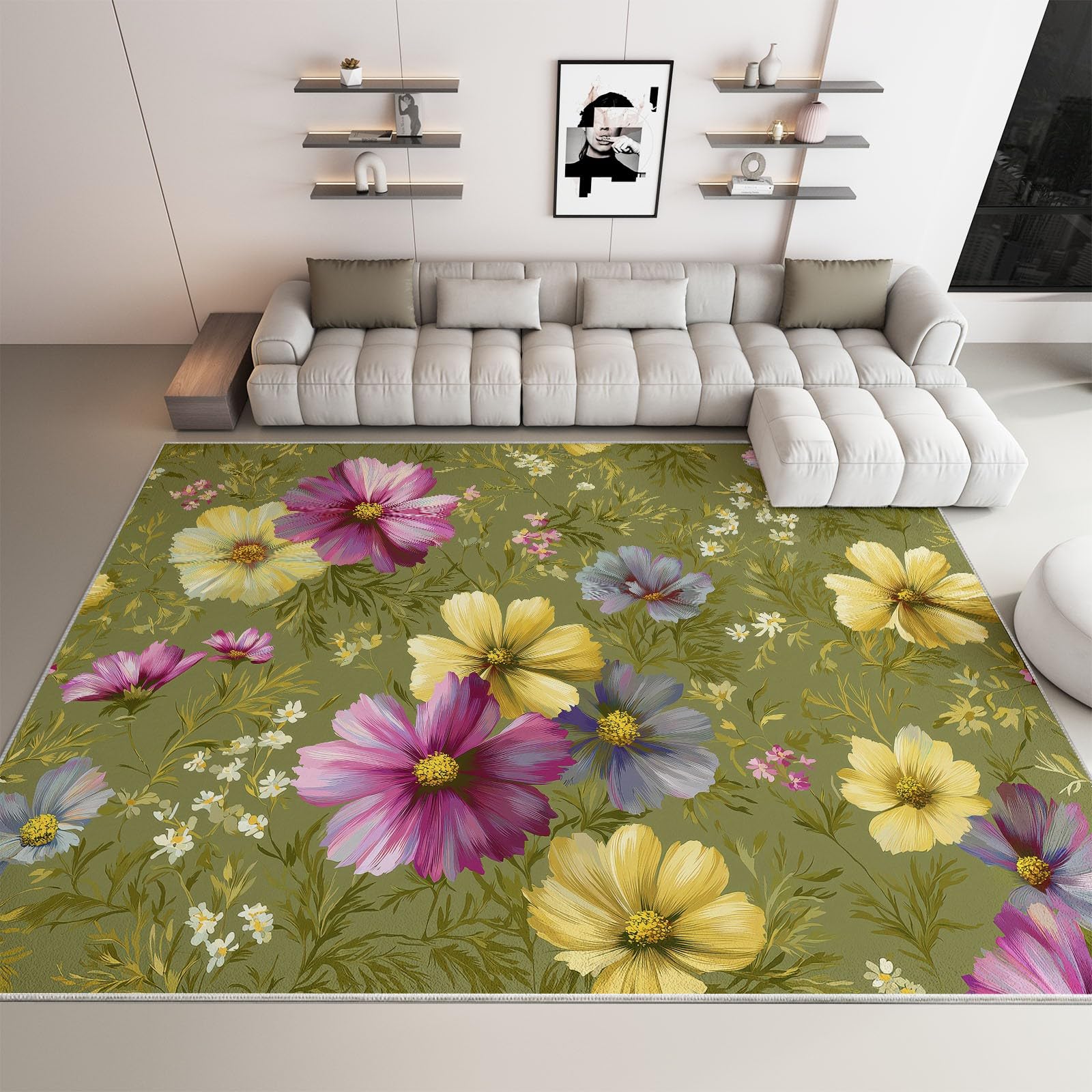 Tapis antidérapant lavable en machine 140x200 cm vert olive contre les glissades
