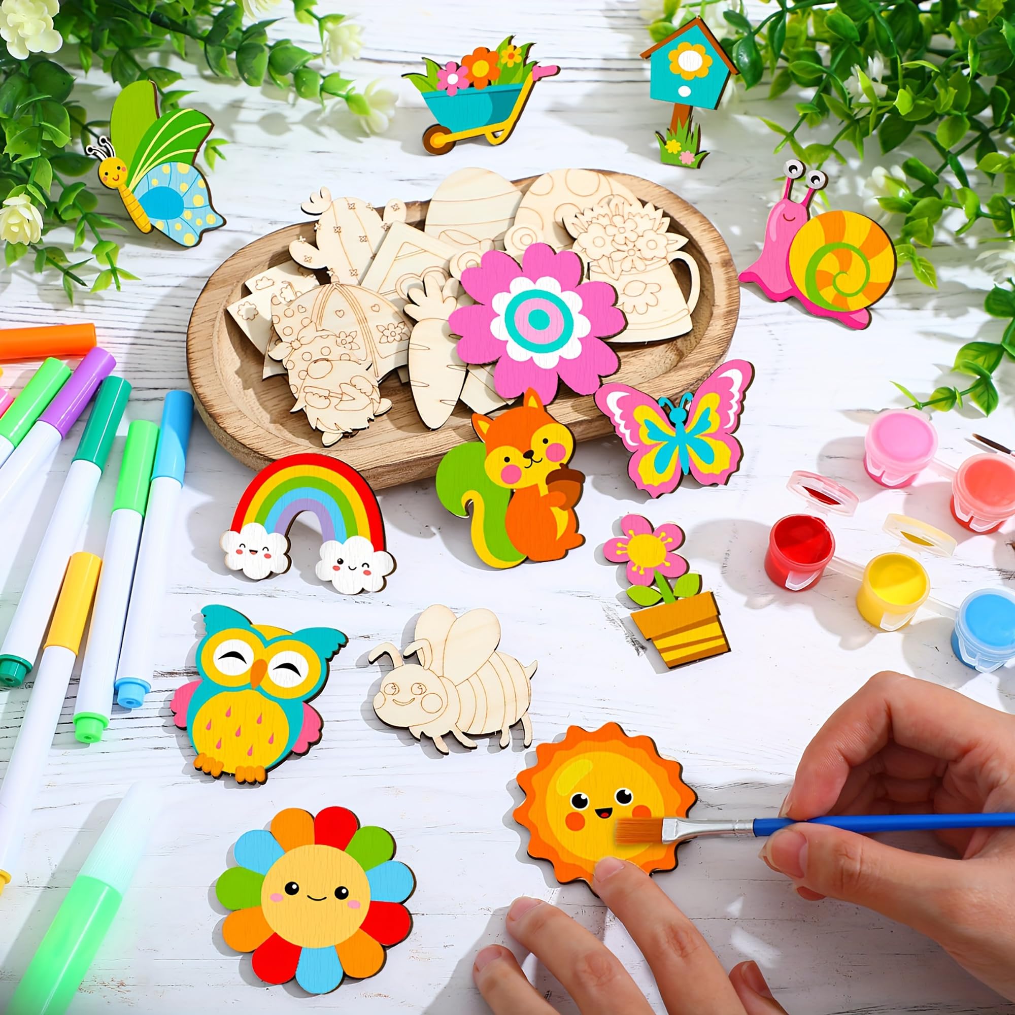 American Elm 24 Pcs Spring Butterfly Wooden Cutouts DIY Craft Kit with Glow Paint & Ribbon Easter Home Decor and for Childrens