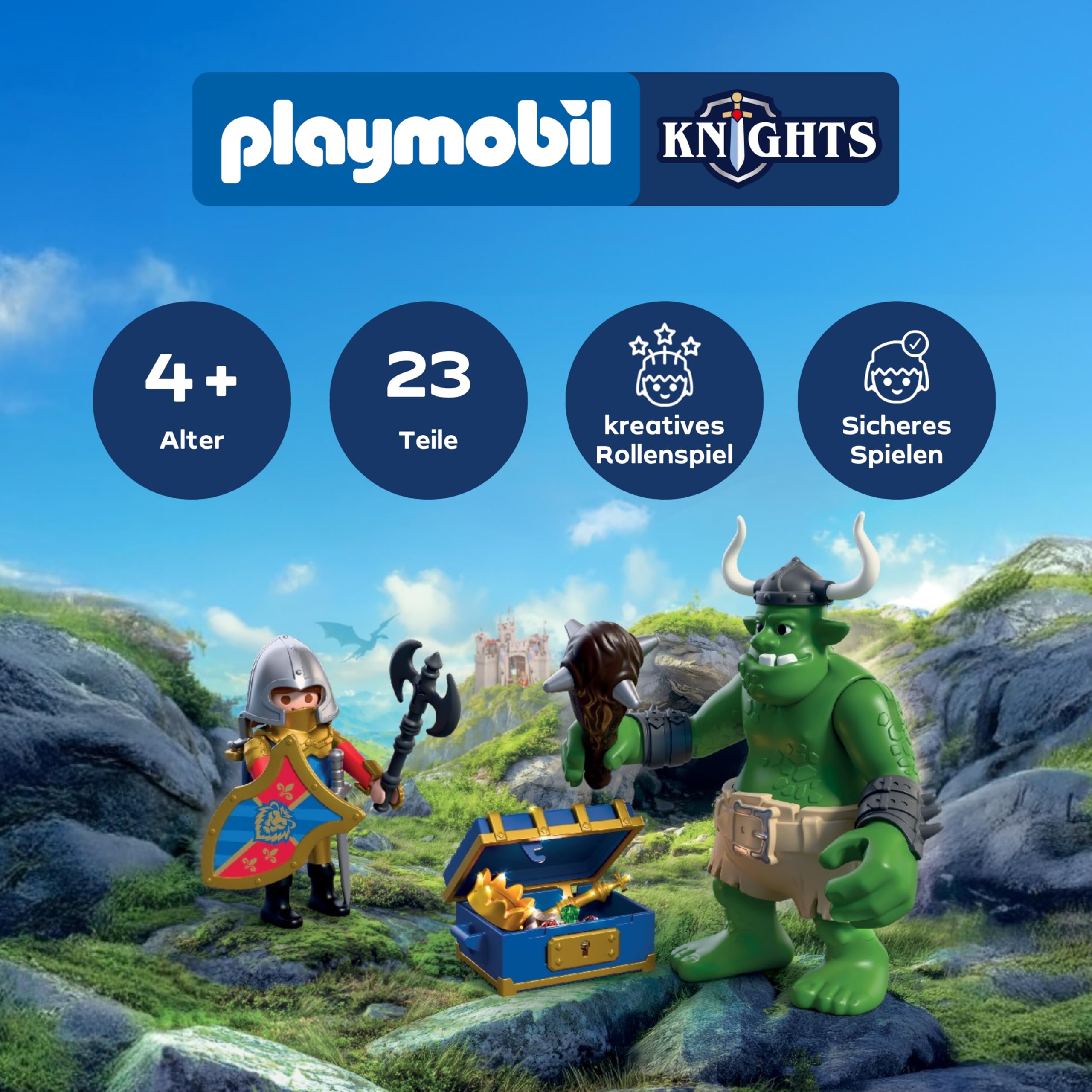 PLAYMOBIL | Knights | Troll mit Löwenritterschatz | Troll-Figur mit beweglicher Keule und Schatztruhe | Ritter Spielzeug für Kinder ab 4 Jahren | 72116