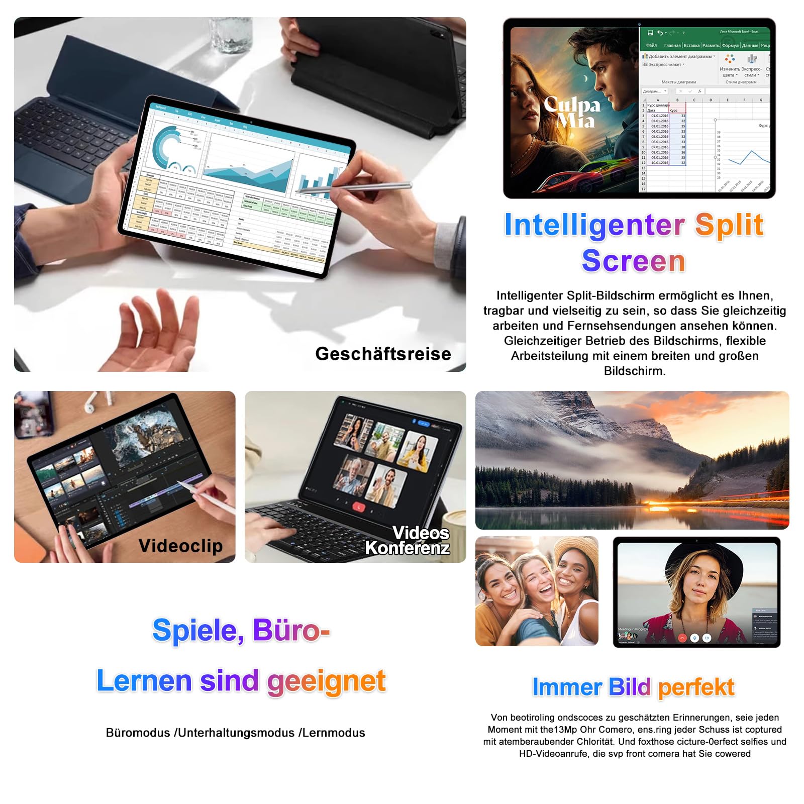 Tablet Android 10 pollici, 22 GB RAM + 128 GB ROM, Widevine L1, oro rosa | con tastiera mouse, 8000 mAh, Octa-Core, 5G WiFi, 1 TB di memoria estesa, 5MP+8MP