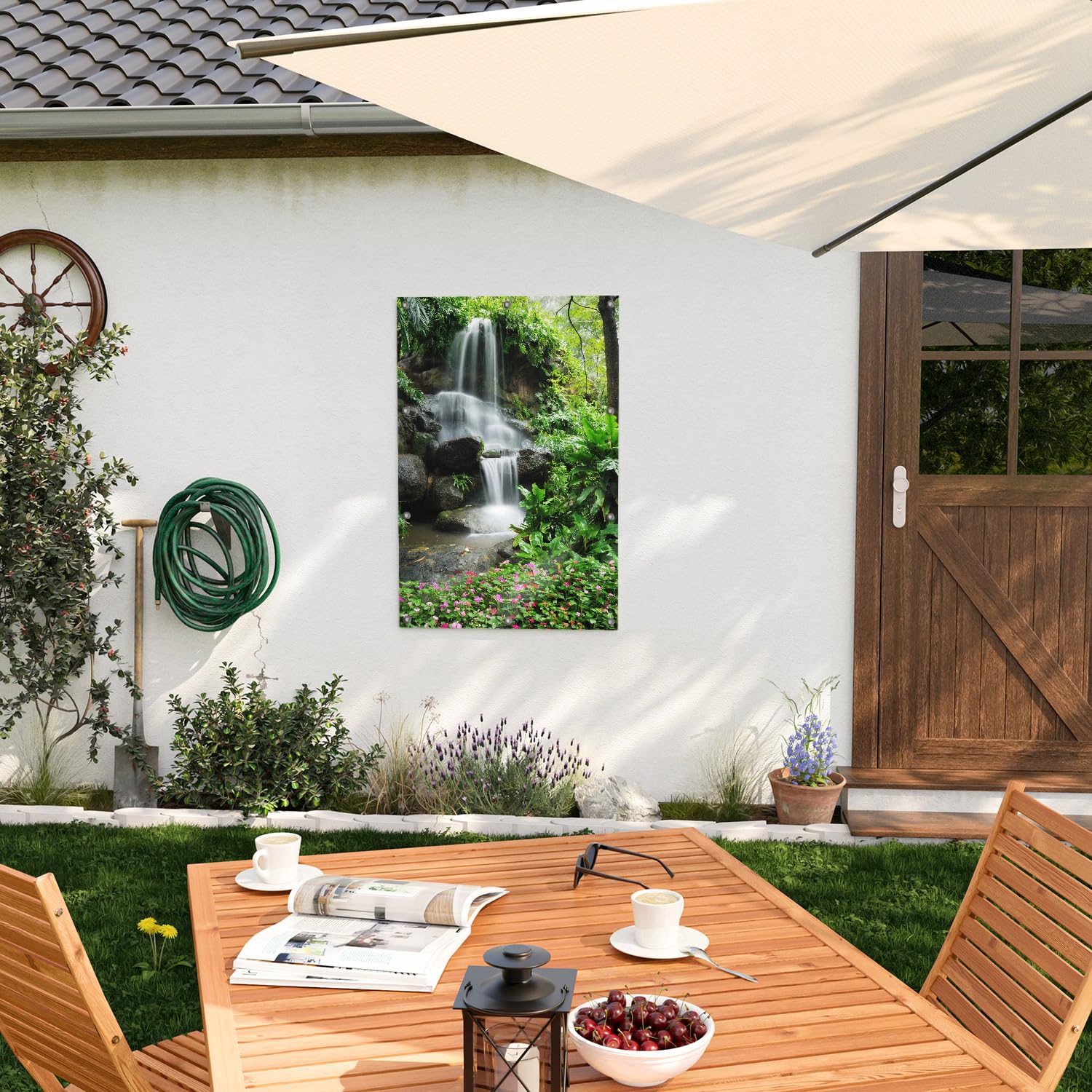 Poster D'extérieur Wallario - Motif Sturzbach Vert - 61 X 91,5 Cm - Plastique Robuste Avec œillets