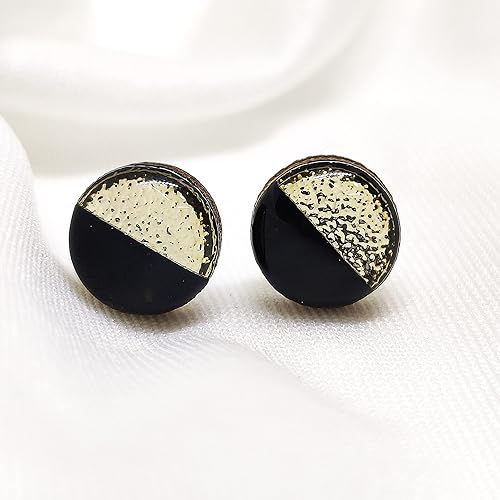 Miniatura 57 de Juego de aretes tipo dormilona de metal martillado de imitación de 0.394 pulgadas, aretes redondos para mujeres, niñas y hombres, hechos a mano