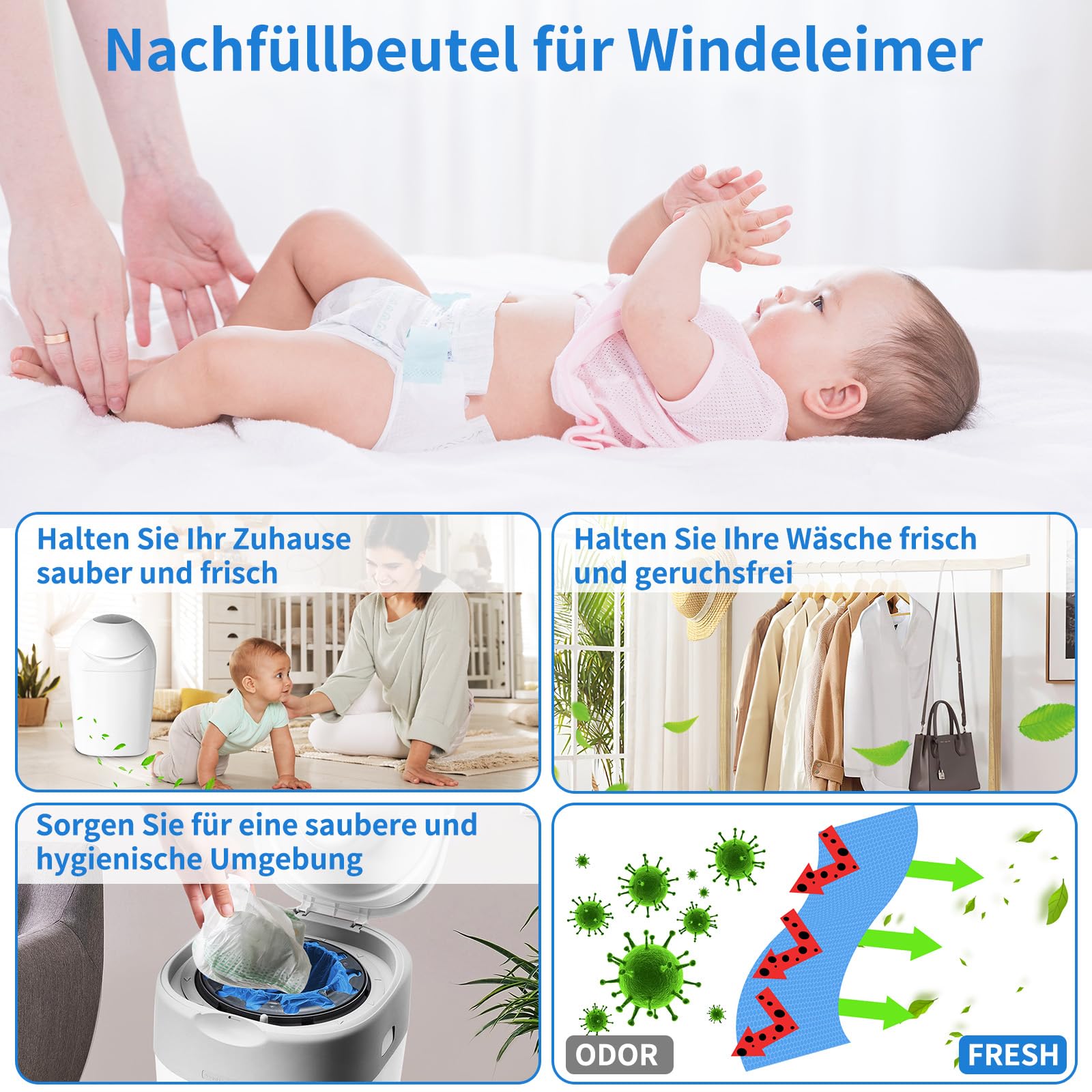 Recambios Cubos de Pañales 12 Piezas, Recambios compatible con todos contenedores de pañales, Fuerte compatibilidad, instalación sin complicaciones