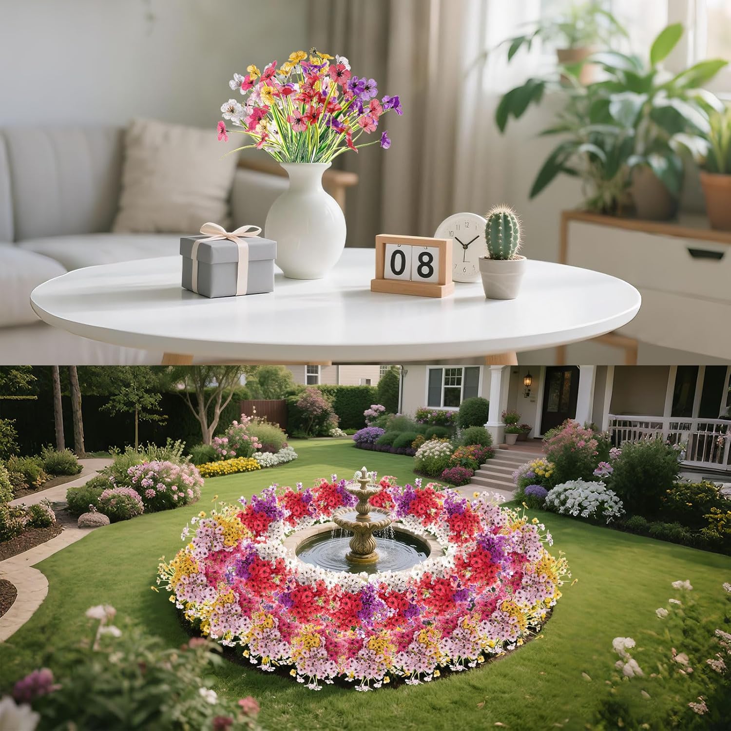 hoyuwak 24 Bundle UV Resistant Artificial Flowers - Fake Plants for Home & Garden Decor, 13.5 Inch Bendable Faux Flowers for Patio, Porch, Yard, Outdoor Planters (6 Colors, No Maintenance)