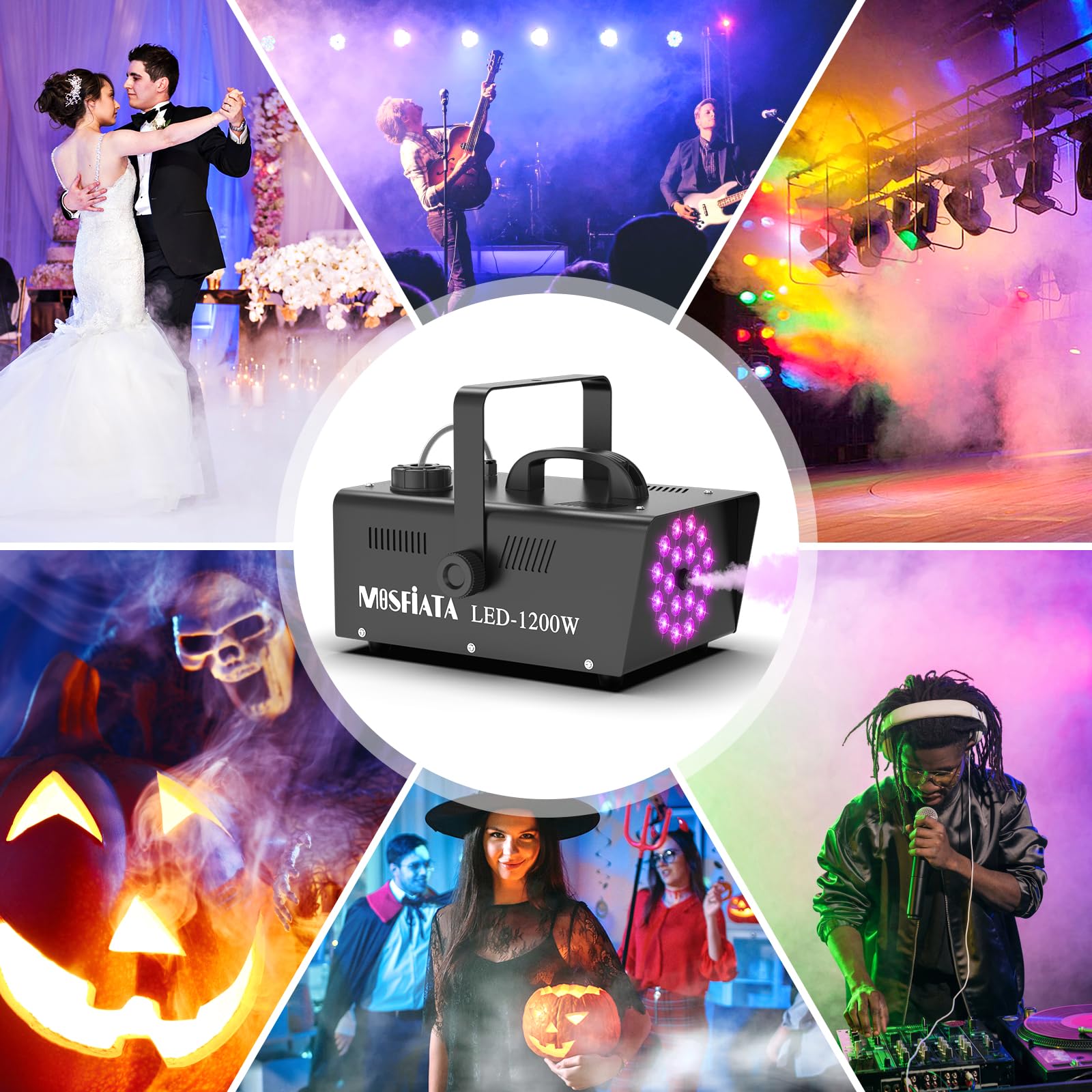 Nebelmaschine, 1200W Rauchmaschine mit 18 RGB-LEDs für Partys, Geburtstage, Halloween, Disco, DJ Bühneneffekt