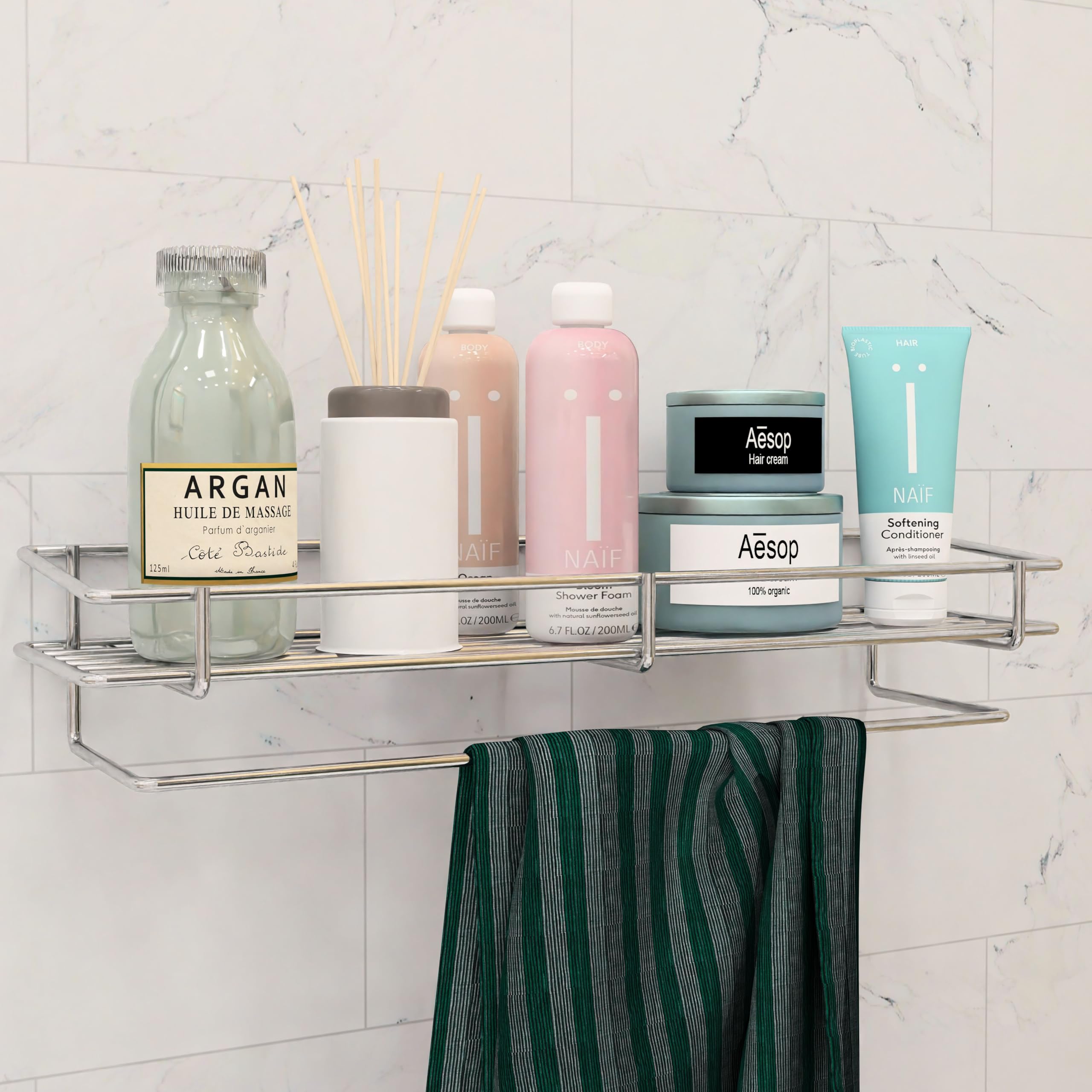 MOTIQO Stainless Steel Multipurpose Bathroom Shelf,Rack with Towel Rod,Bathroom Accessories,Kitchen Rack Wall Mount (Silver-Chrome) Pack-1 (B0CS6S9GGQ) Amazon Price History, Amazon Price Tracker