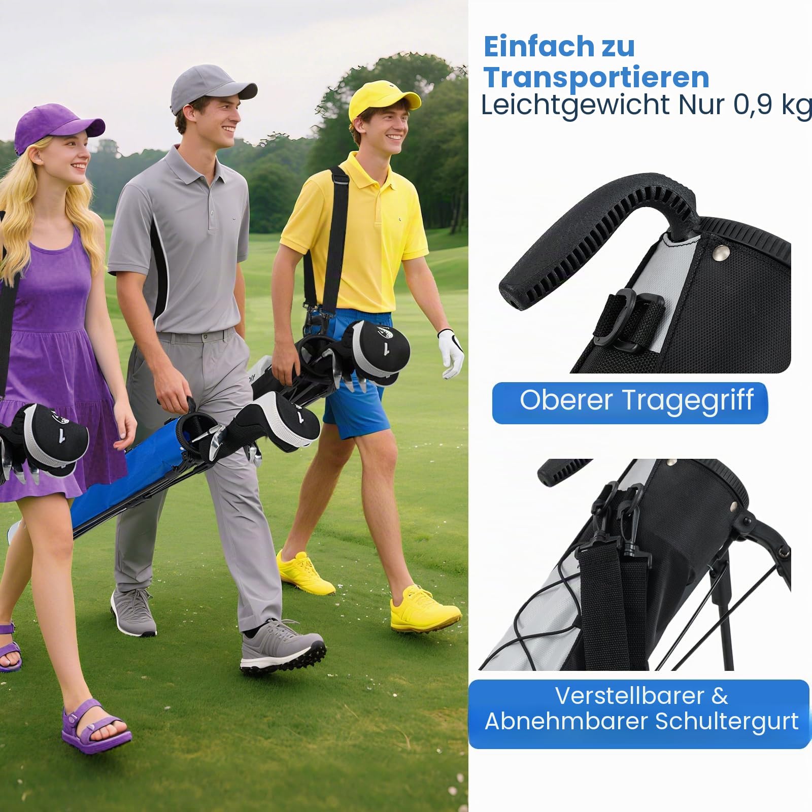 LIFEZEAL Golftasche, Reisetasche Leicht mit Ständer, 2 Fächer, Becherhalter, wasserdichte Tragetasche, Golf Pencil Bag für Damen und Herren