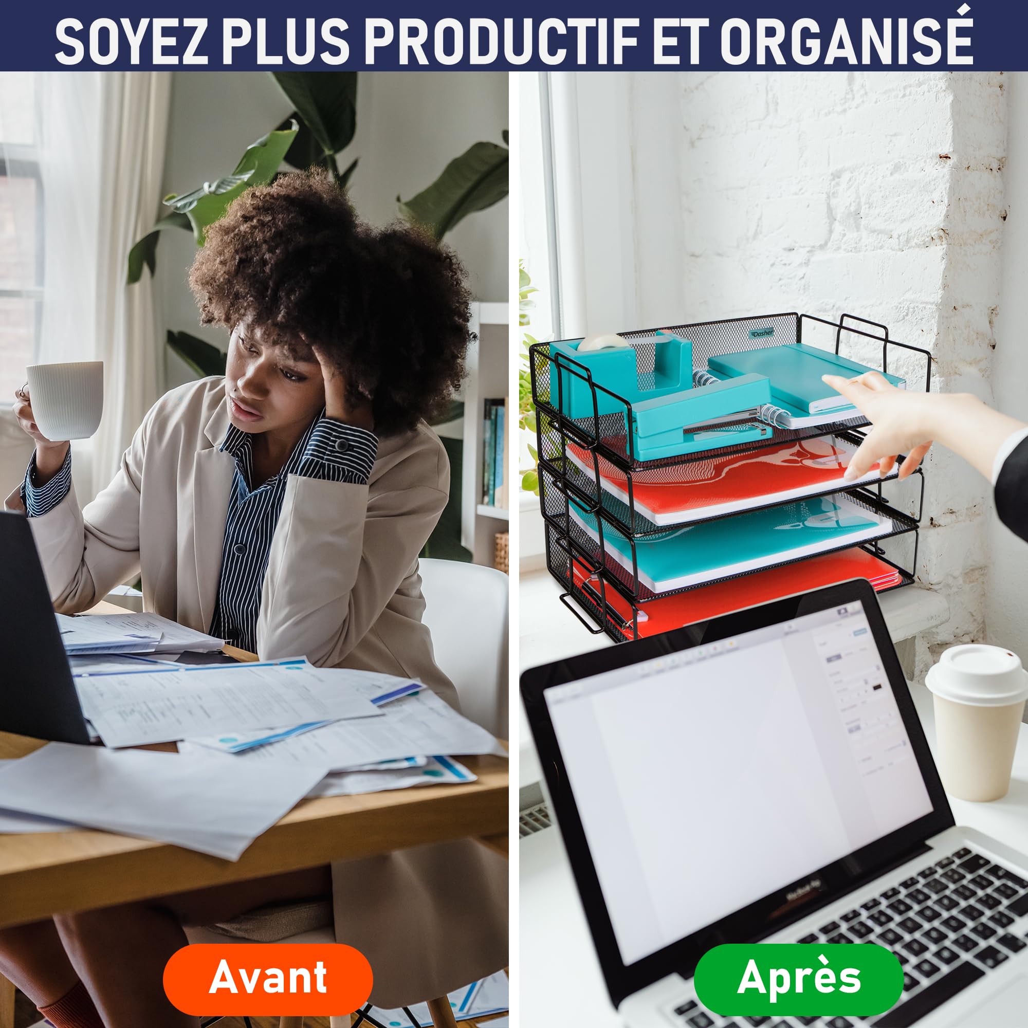 Dasher Products Organisateur de Bureau à Plateau de Papier empilable, à 4 Niveaux pour Les Entreprises. Organiser des fichiers, des dossiers, des Lettres, du Papier, des classeurs