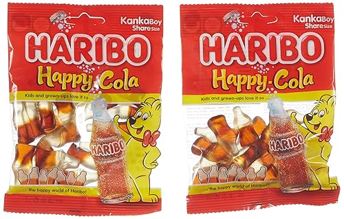 Haribo Caramelo de goma, Cola feliz agria fresca, 2.82 oz x 24, Halal, 24 paquetes, Mutlu Kola