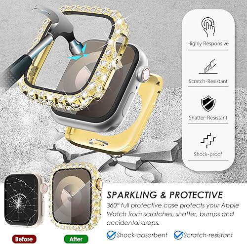Miniatura 9 de Fullife Paquete de 3 protectores de pantalla compatibles con Apple Watch Series 9 Series 9, 8, 7, 6, 5, 4, SE2, borde de encaje, cubierta completa
