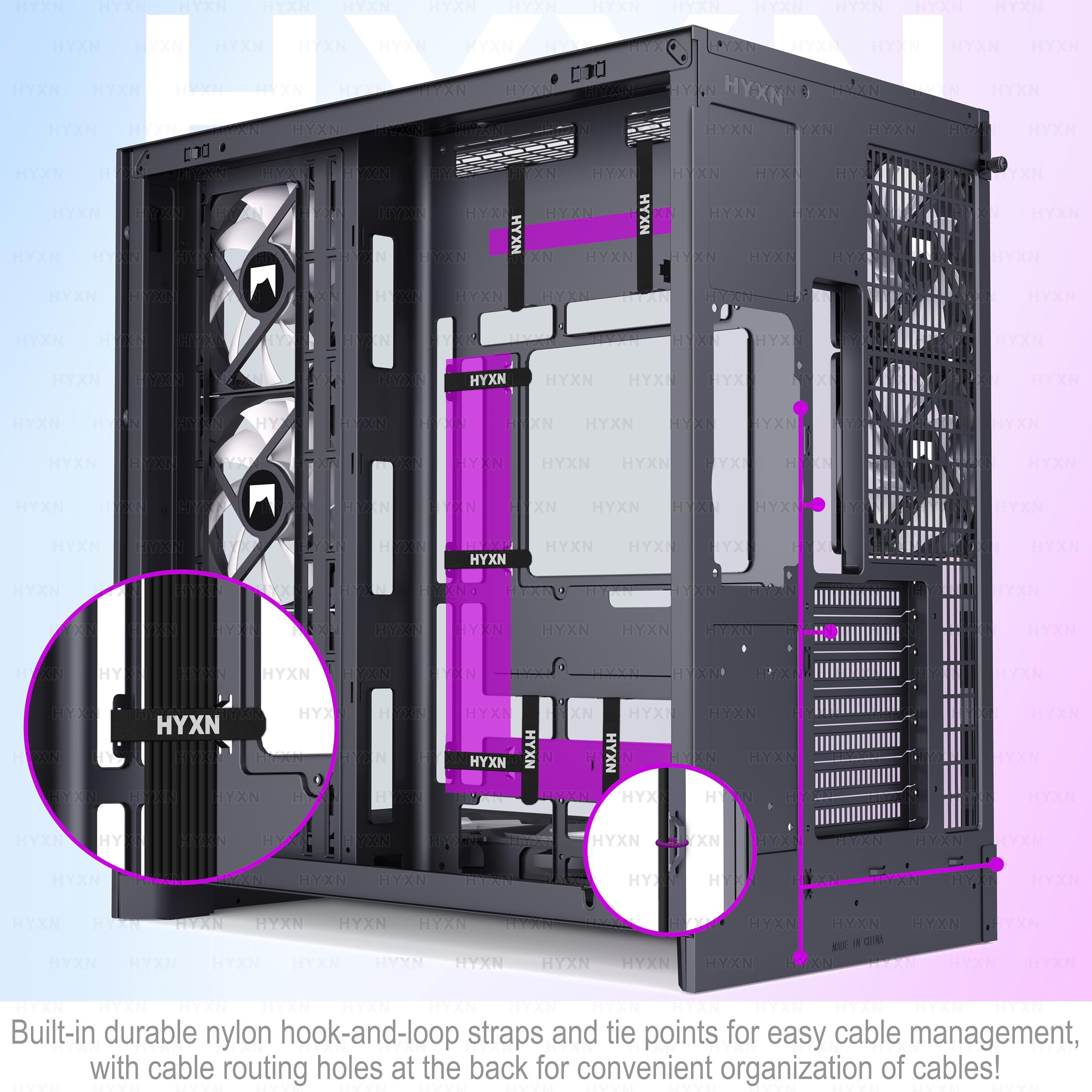 H2(2026) HYXN PC Gehäuse ATX mit 8 Lüfter(6X140 und 2X120) Groß Dual Kammer Mid-Tower Computer Gehäuse Airflow Gaming PC-Gehäuse,Unterstützt 420mm-Wasserkühler,Gaming Gehäuse (Schwarz, H2)
